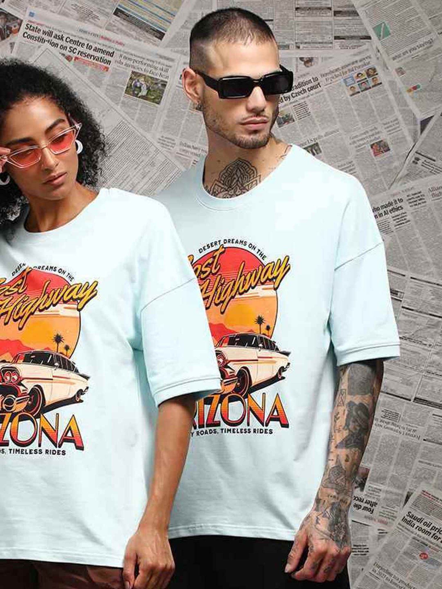 Difference Of Opinion Blue Loose Fit Printed Unisex T-Shirt