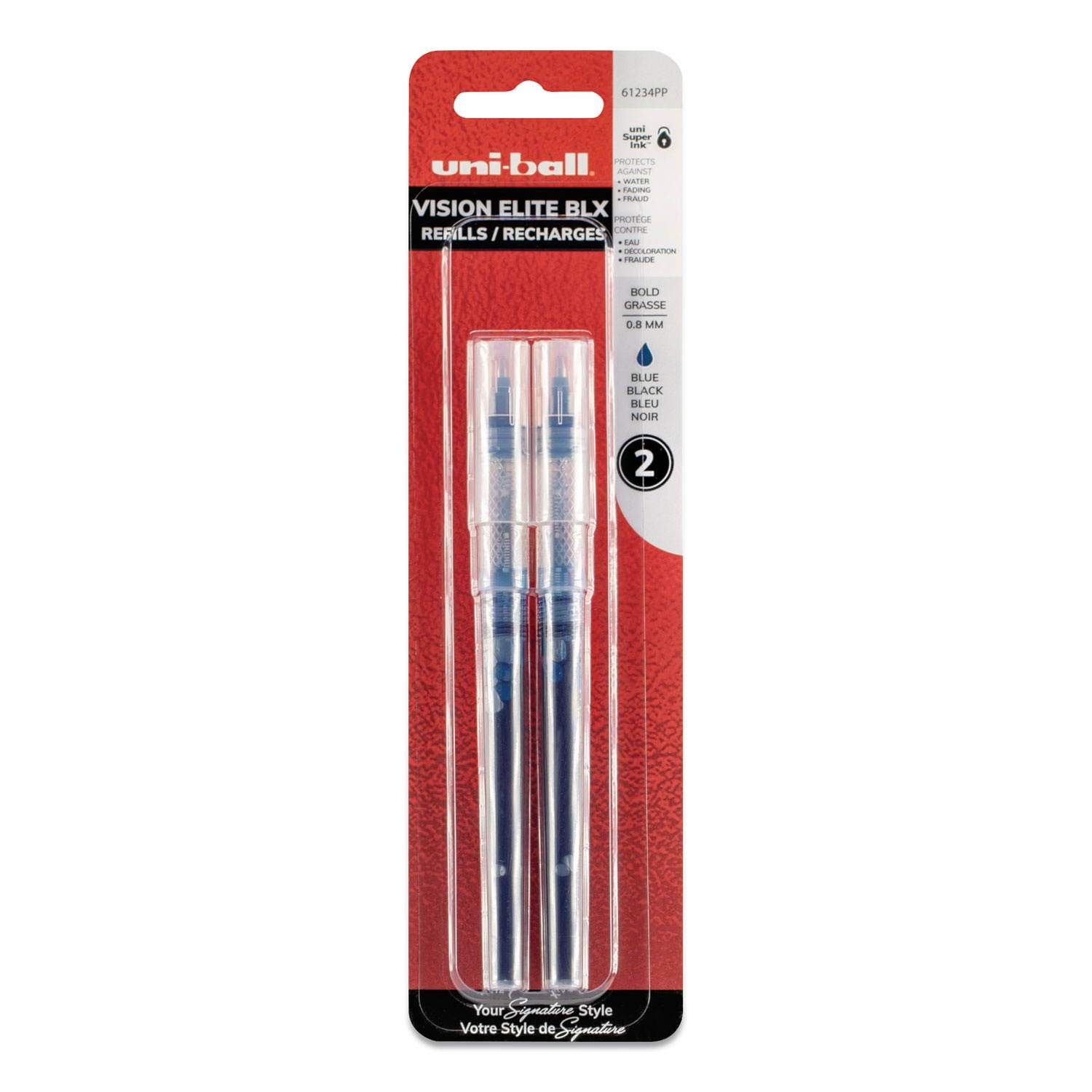 uni-ball Refill for uni-ball Vision Elite Roller Ball Pens ,REFILL,RBALL,BLD,BEBK,2PK