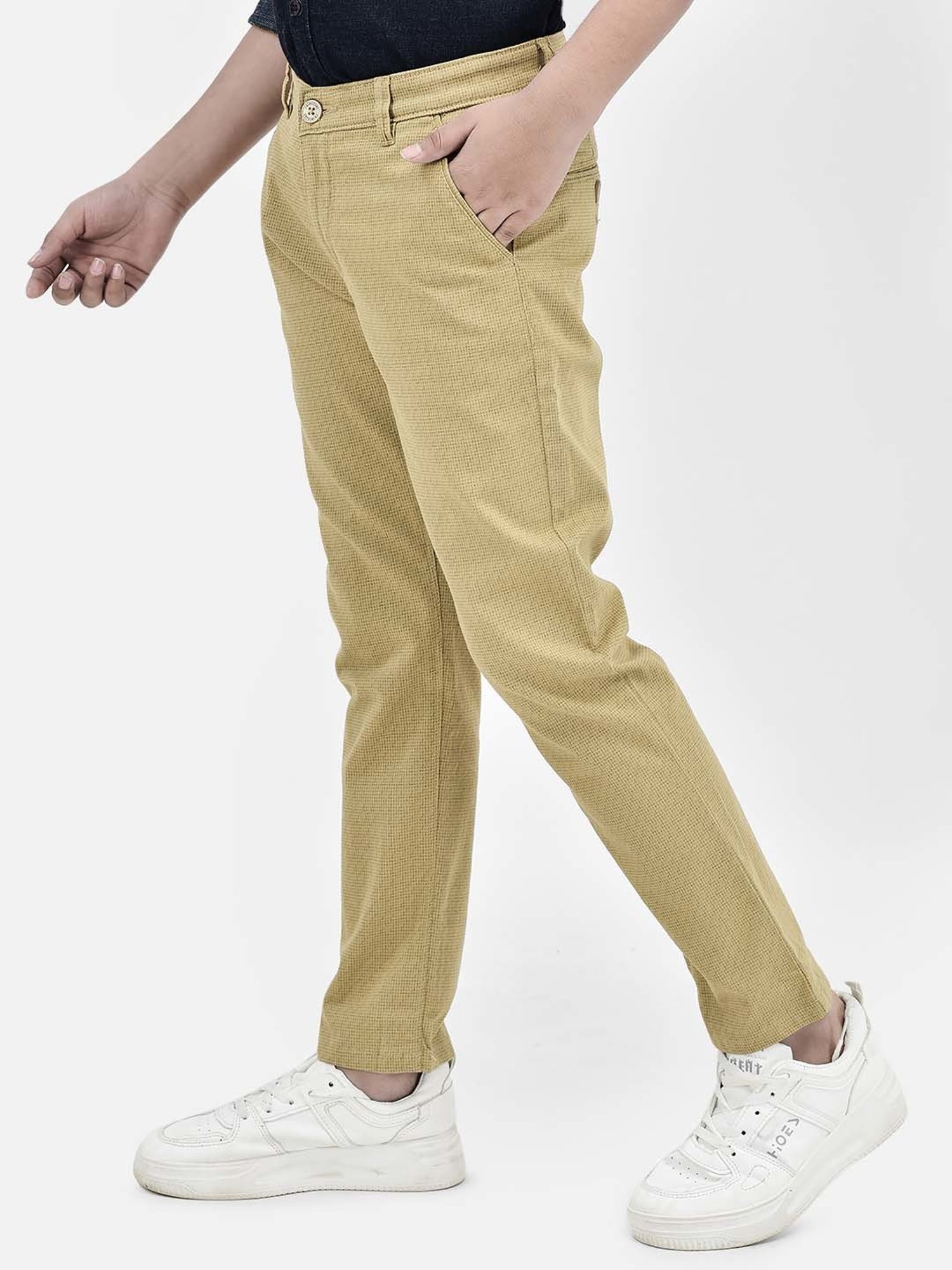 Crimsoune Club Boys Beige Cotton Printed Trousers