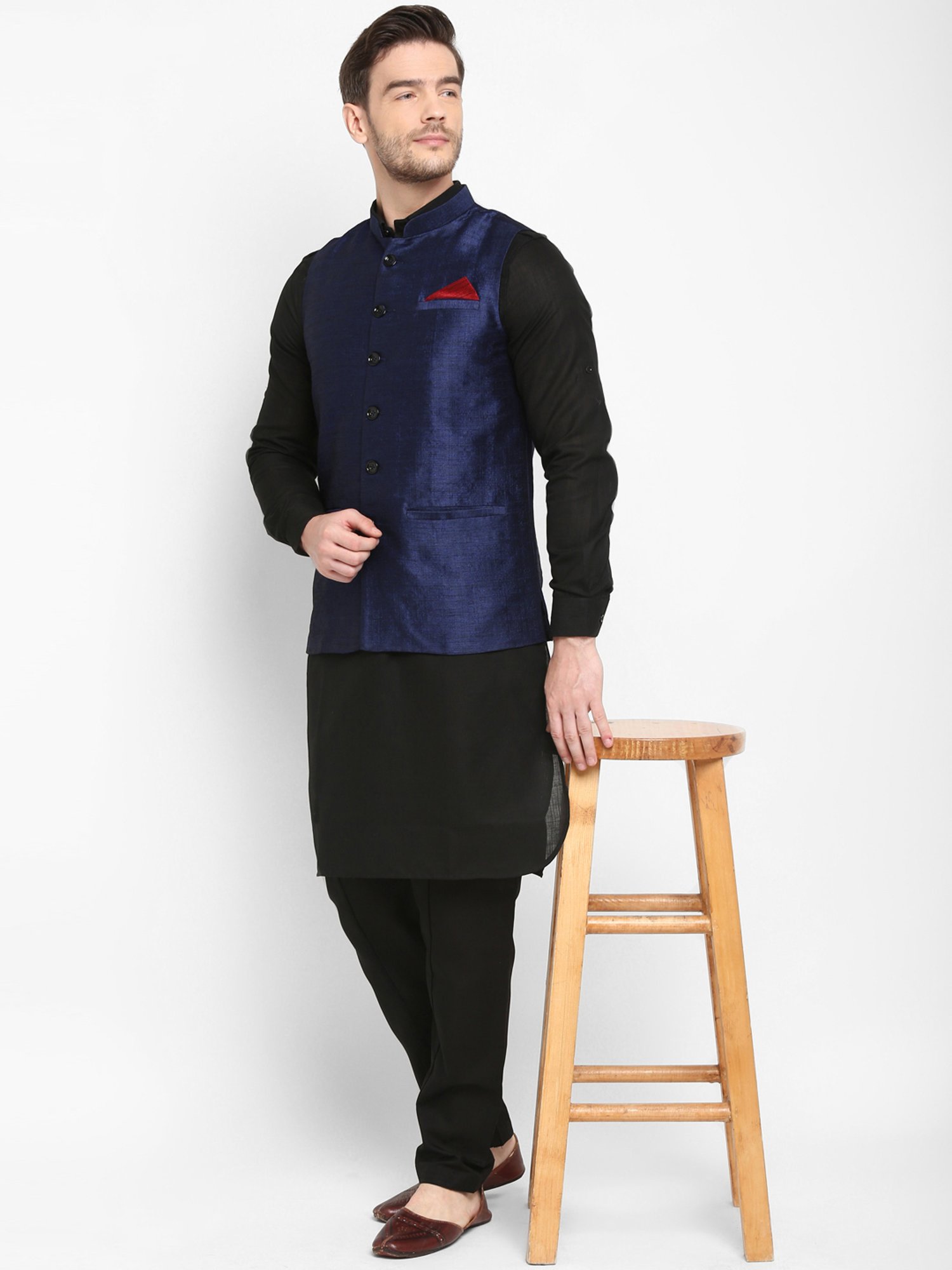 Hangup Plus Navy Regular Fit Nehru Jacket
