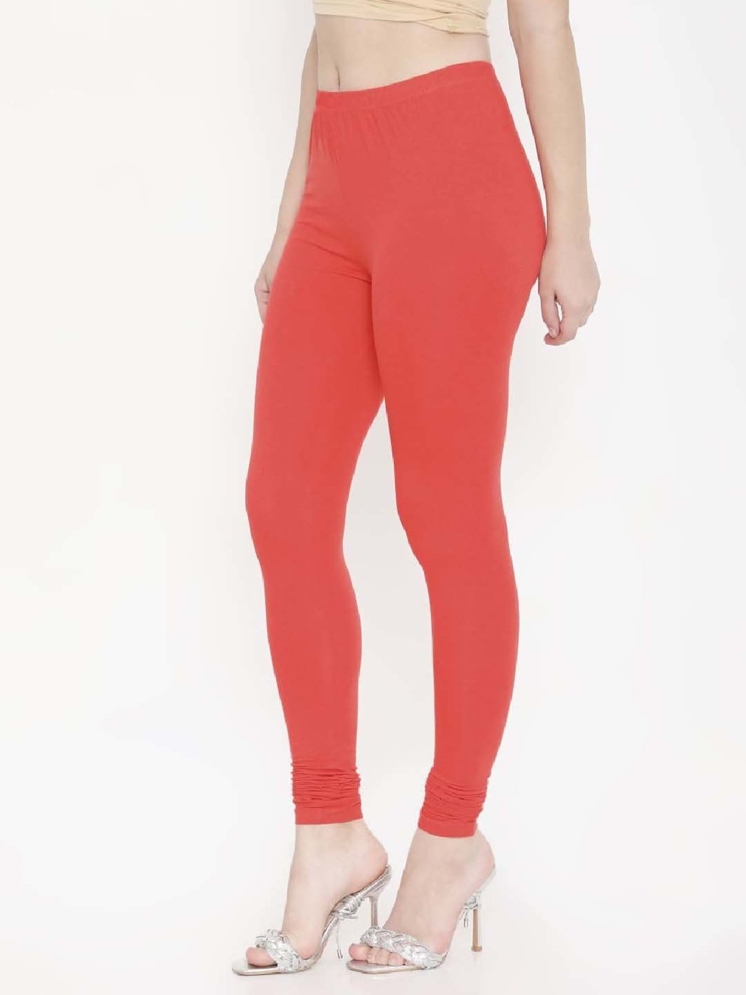 FEELINGS Orange Plain Churidar Leggings