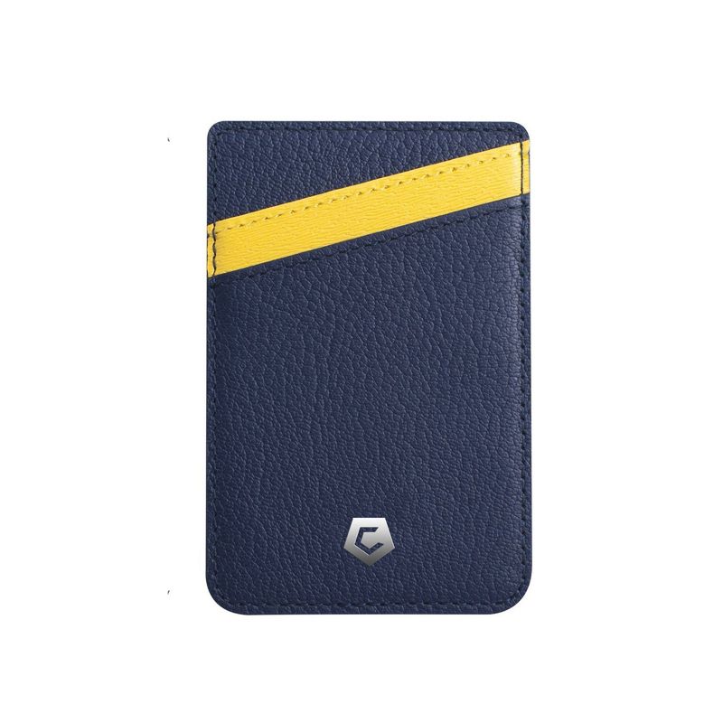 Cobble Pro [Genuine Leather] Stick-On Leather Card Holder Wallet Card Holder for Back of Phone, Navy/Yellow