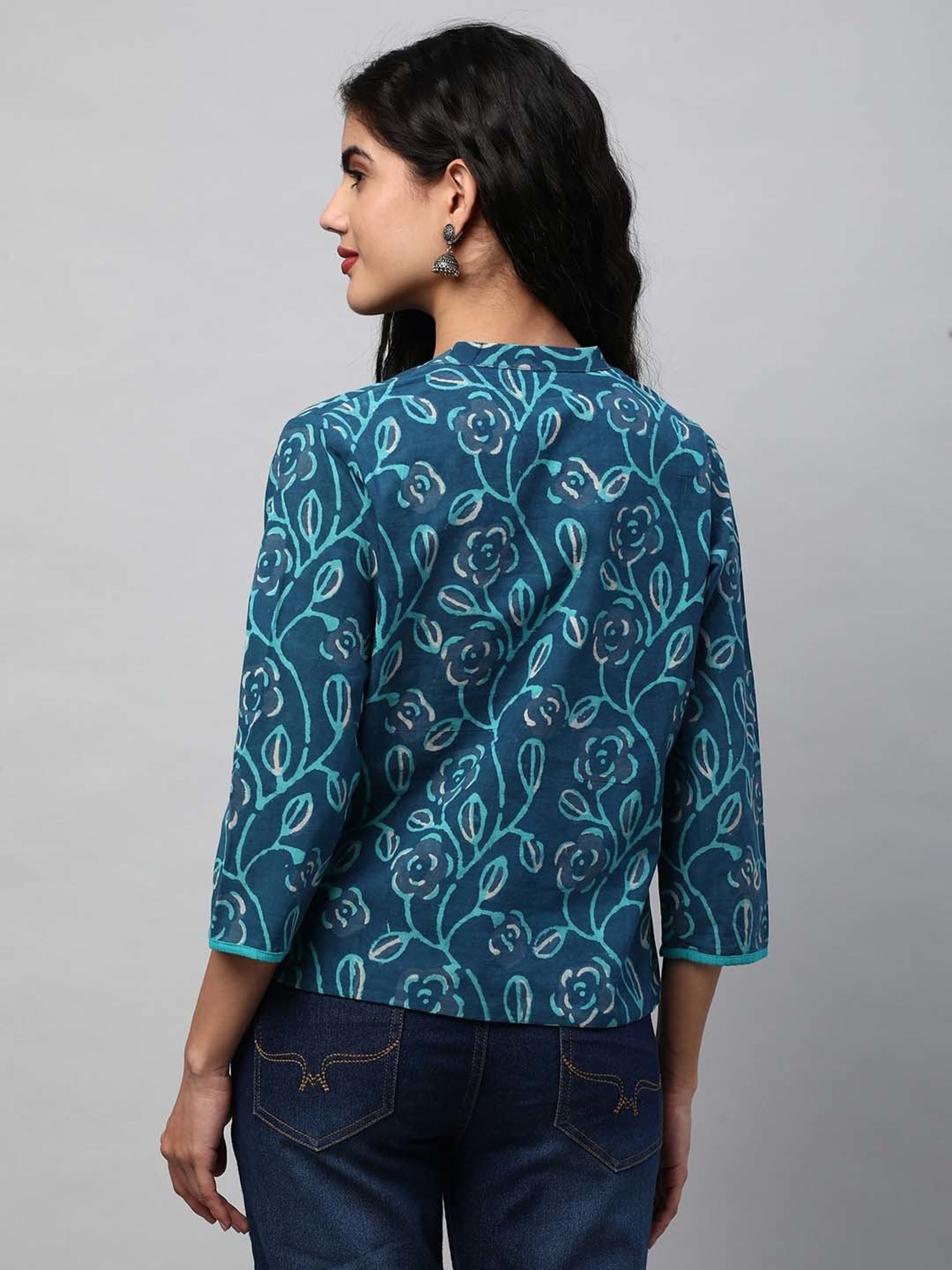 Kami Kubi Blue Printed Reversible Short Jacket