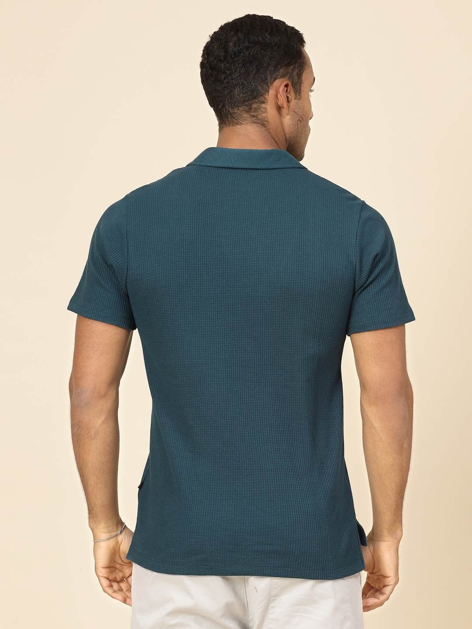 Rigo Teal Cotton Slim Fit Polo T-Shirt
