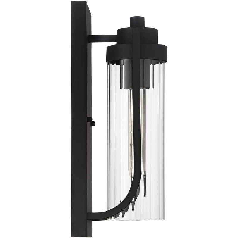 Possini Euro Design Modern Outdoor Wall Light Fixture Textured Black 15 1/2" Clear Ribbed Glass Exterior House Porch Patio Deck