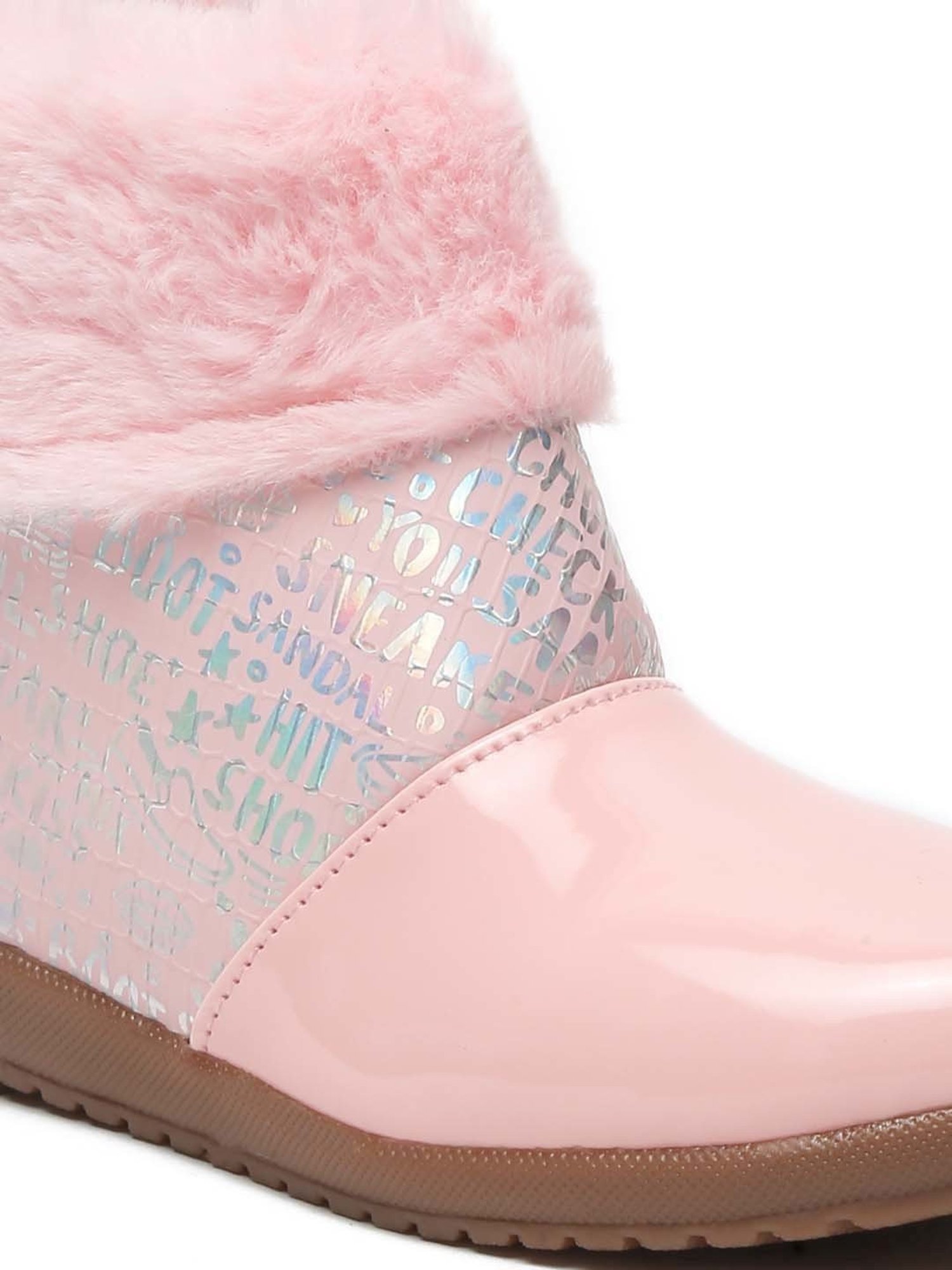 Tiny Bugs Girls Off White & Pink Party Wear Slip Ons