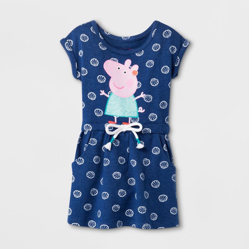 Toddler Girls' Peppa Pig Short Sleeve Drawstring Dress - Blue 4T