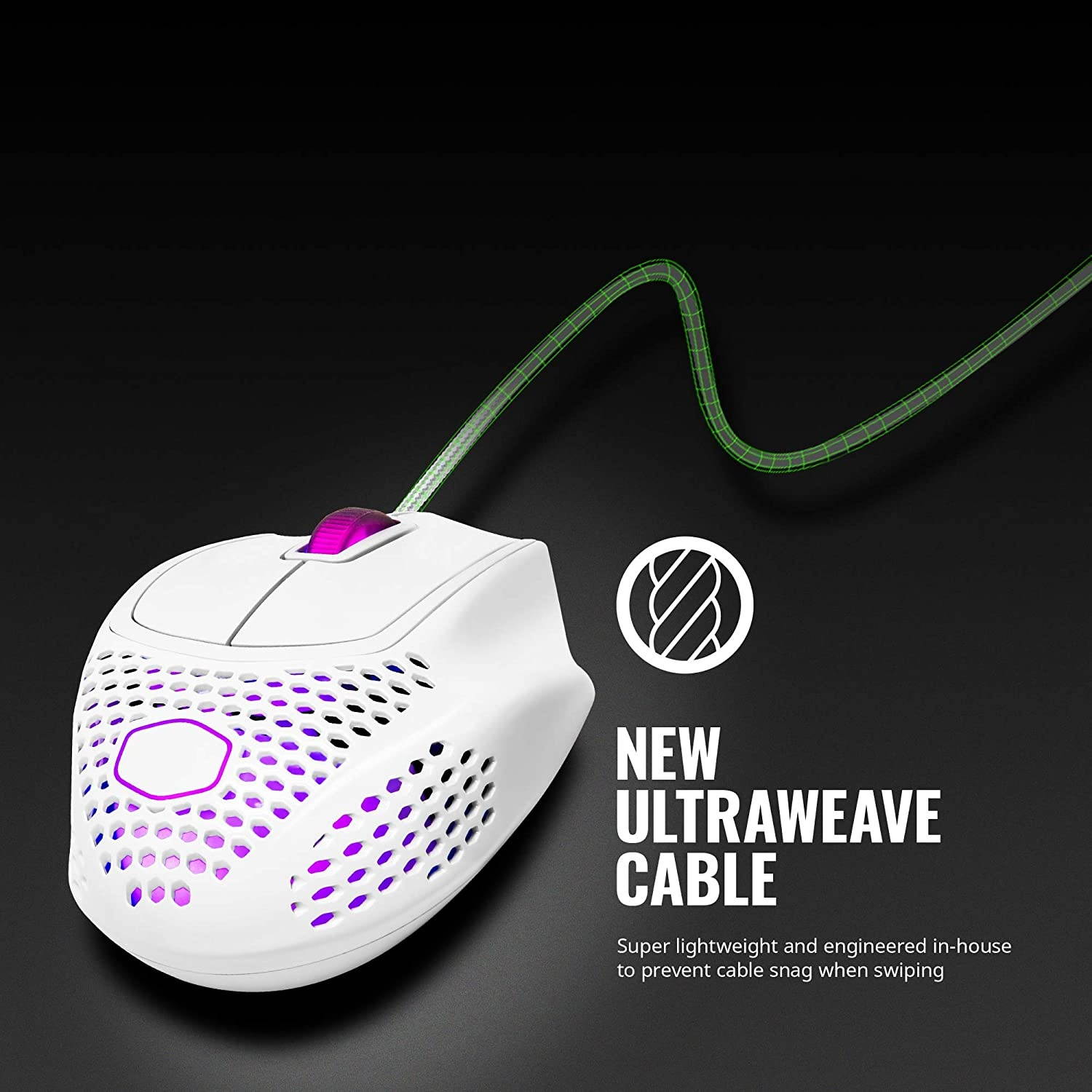Cooler Master MM720 White Glossy Lightweight Gaming Mouse with Ultraweave Cable 16000 DPI Optical Sensor RGB and Unique Claw Grip Shape