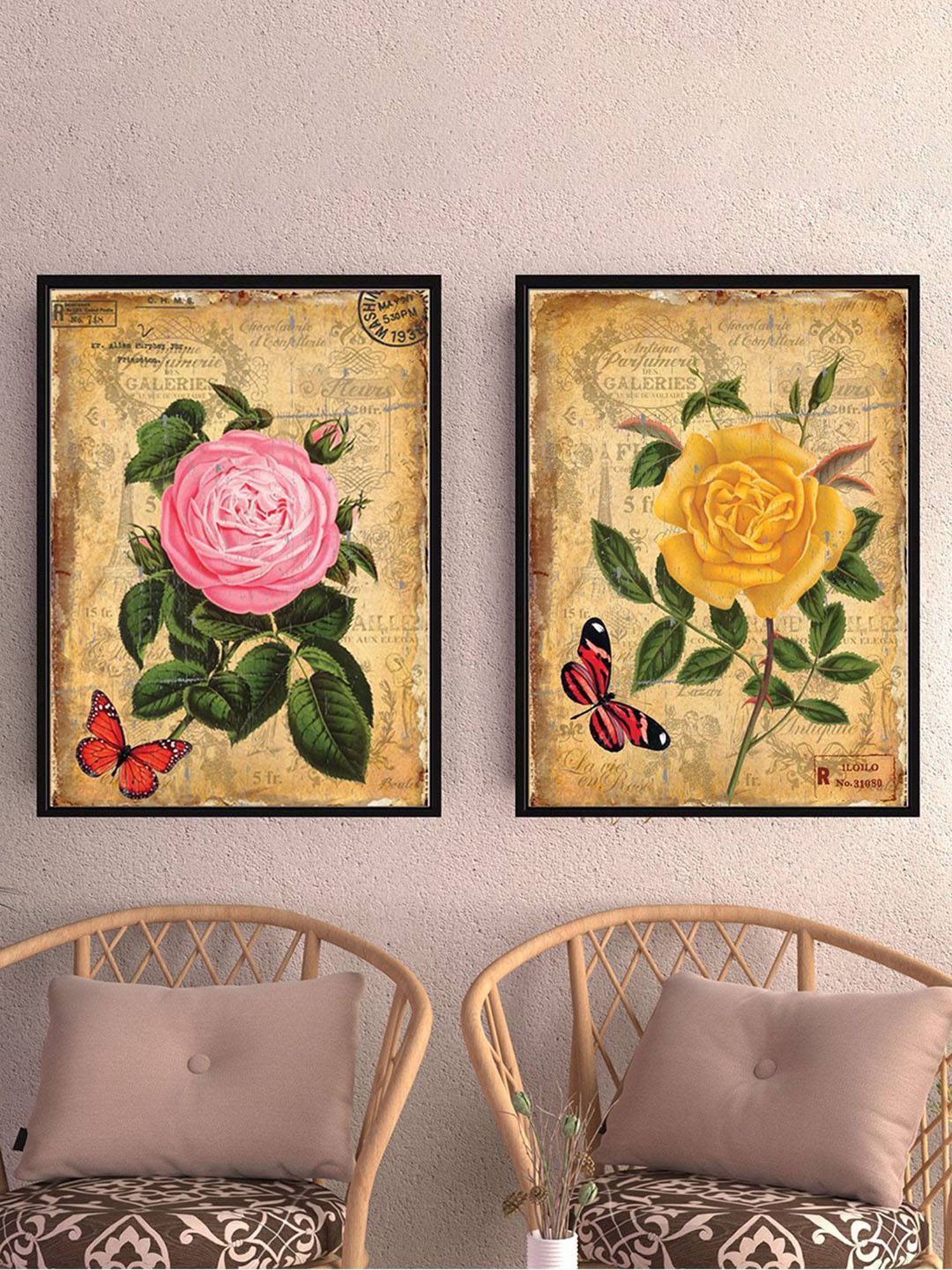 Art Street Rose Printed Brown Engineered Wood Wall Art (Set of 2)
