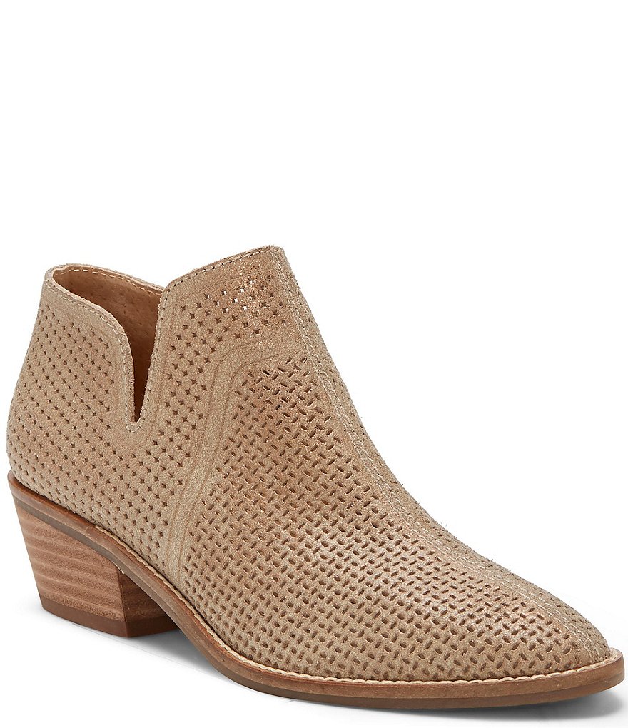 Lucky Brand Feyan Perforated Leather Block Heel Booties