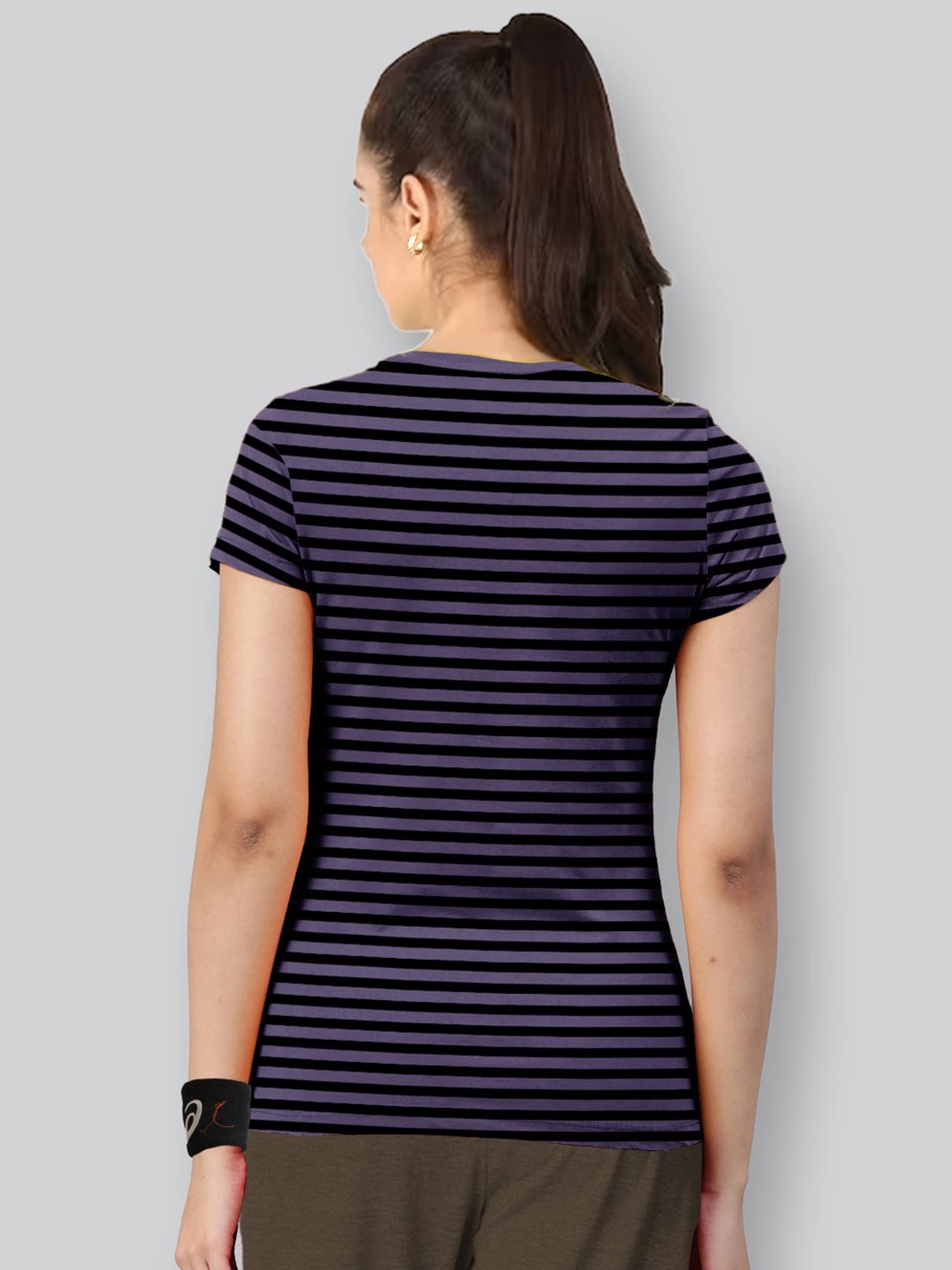 Lyra Purple Cotton Striped T-Shirt