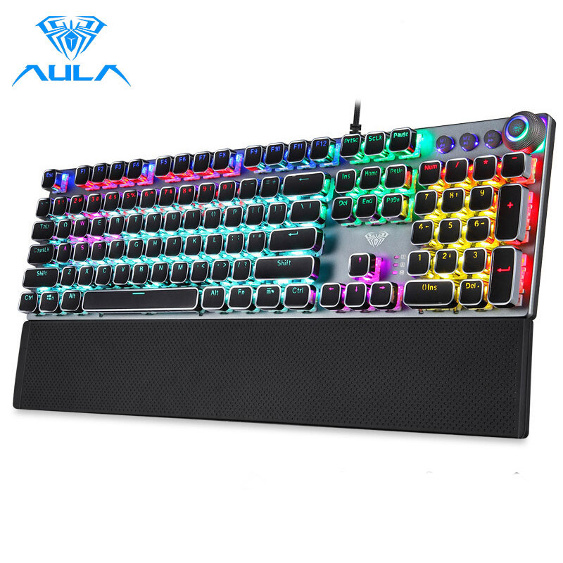 AULA F2088 Mechanical Gaming Keyboard 104 Anti-ghosting with Switch Wired Mix Backlit Keyboard for Gamer Laptop PC, Black shaft