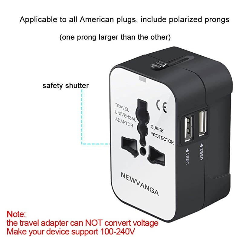 Adapter Worldwide All in One Universal Adapter Wall Charger AC Power Plug Adapter with Dual USB Charging Ports for USA EU UK AUS White