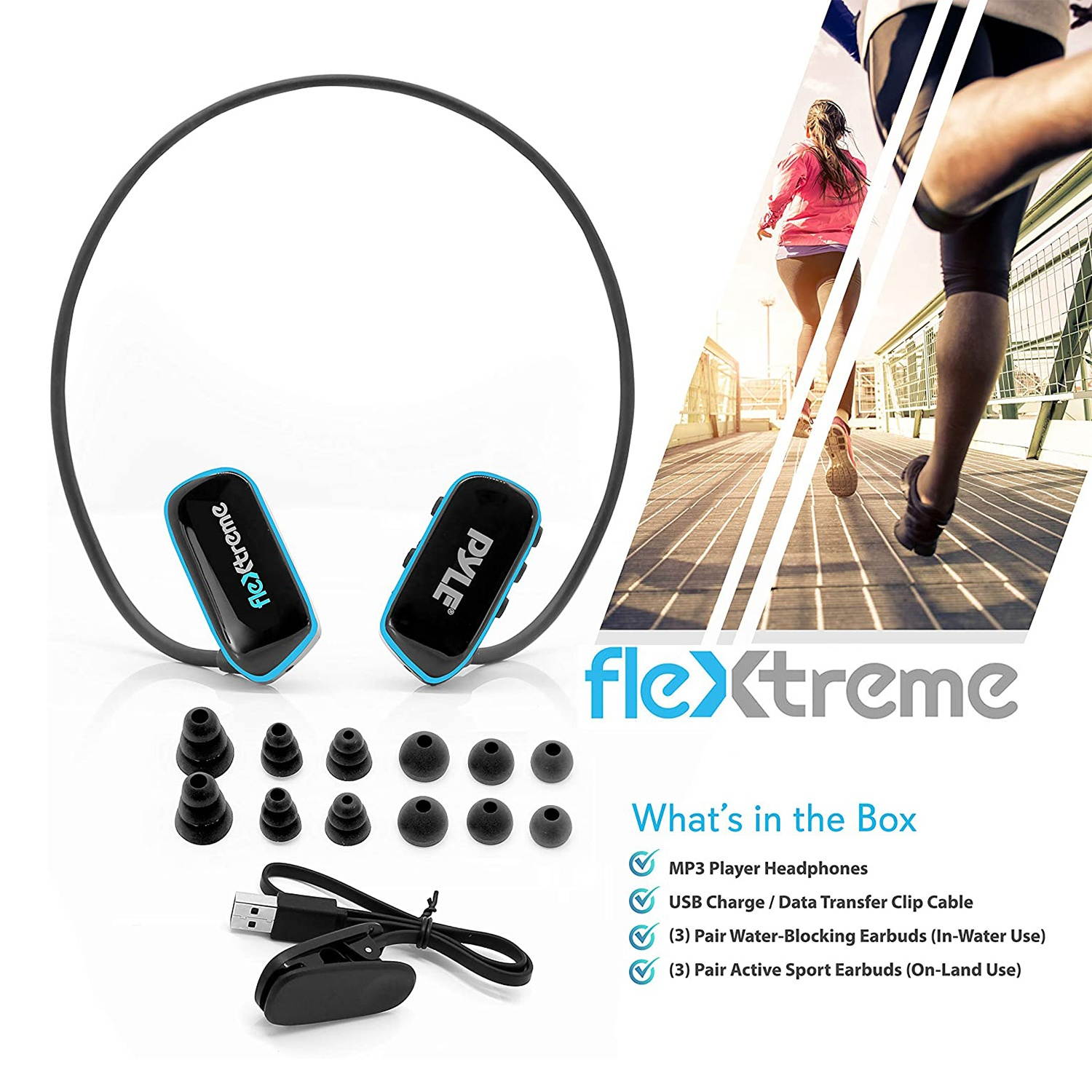 Pyle 8GB Memory Flextreme Waterproof MP3 Player with Headphones (2 Pack)