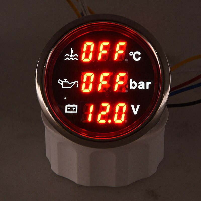 52mm 3 in 1 For Water Temp Meter Voltage Oil Pressure Gauge For Car Boat Marine Yachts Digital Gauges Auto Accessories