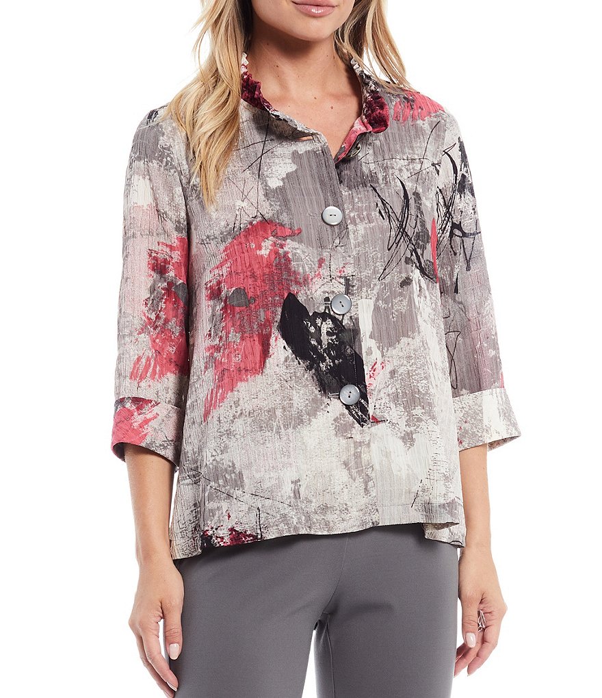 Ali Miles Petite Size Open Mesh Two Button Front 3/4 Sleeve Jacket