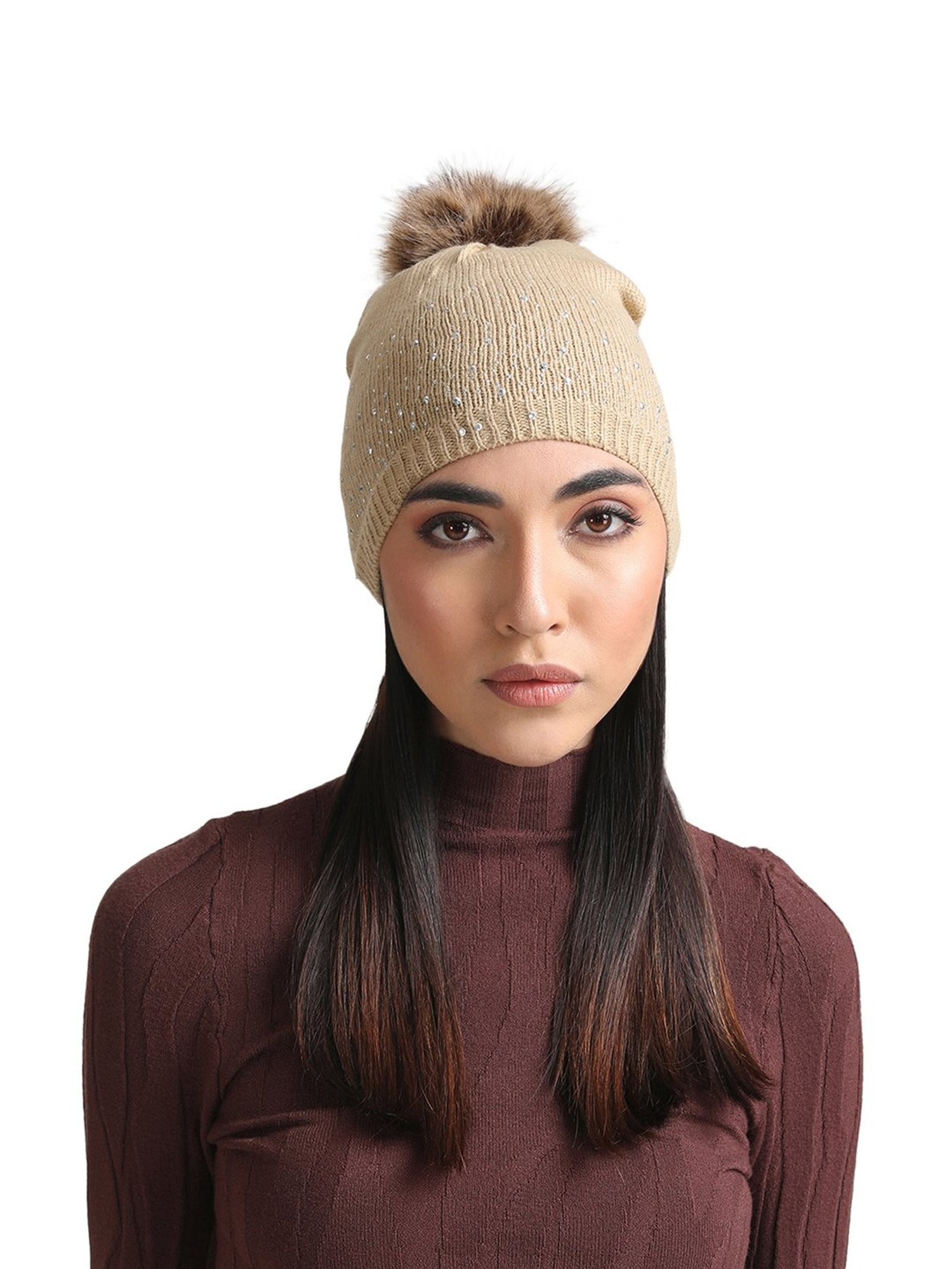 Kazo Beige Embellished Beanies