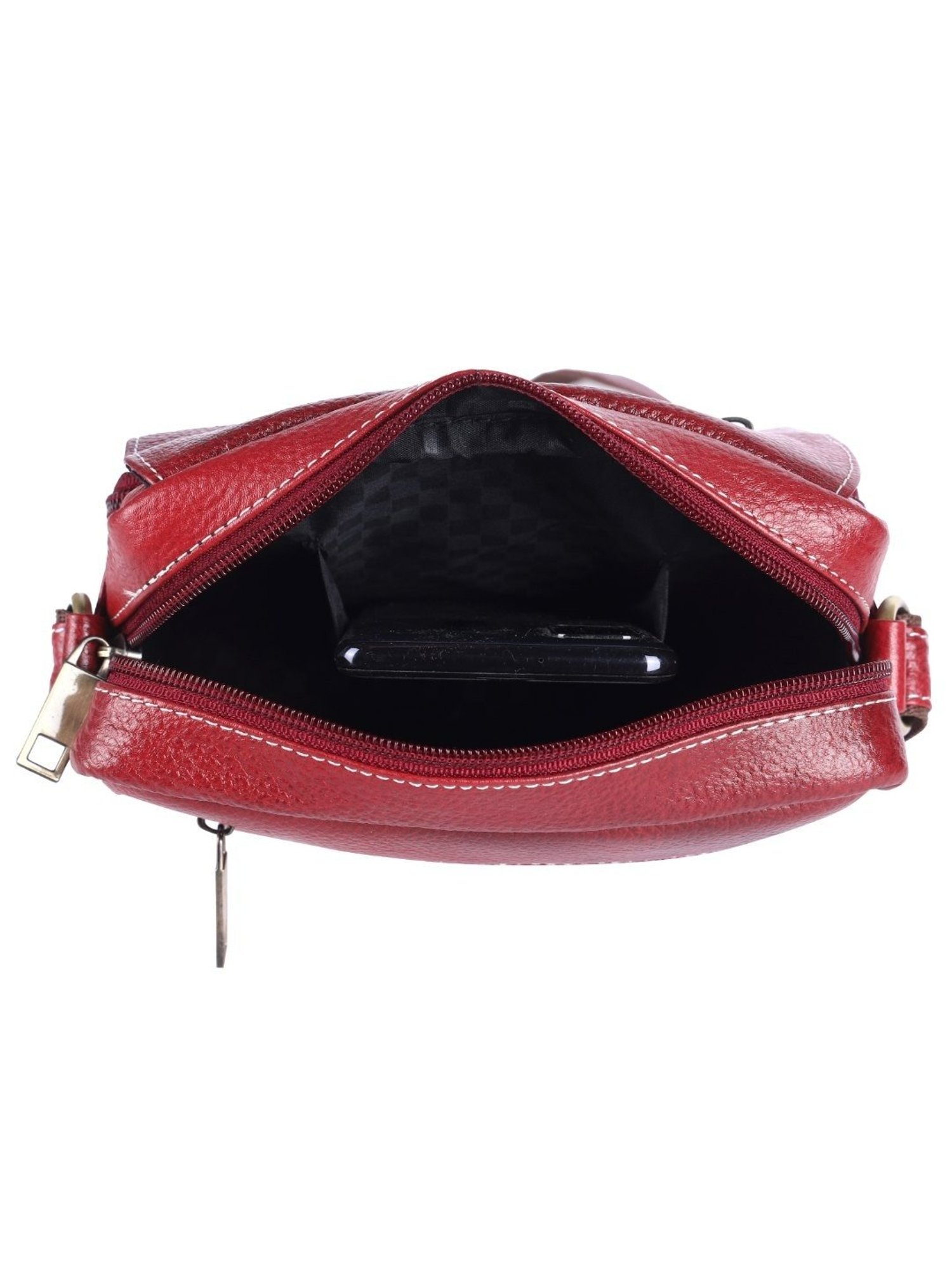 HiLEDER Maroon Textured Medium Leather 8 inch Cross Body Bag