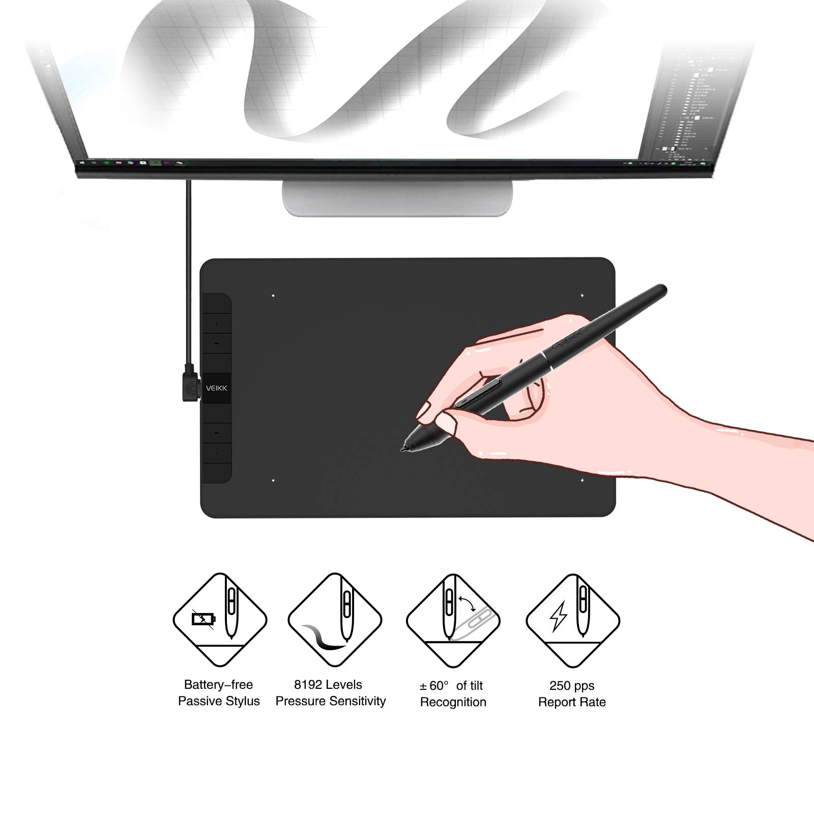 Huion KAMVAS Pro 13 GT-133 Pen Display Drawing Monitor 13.3 Inches Tilt Function Battery-Free Stylus 8192 Pen Pressure(Stand Included)