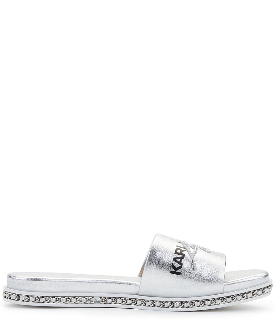 KARL LAGERFELD PARIS Beda Leather Signature Logo Slides