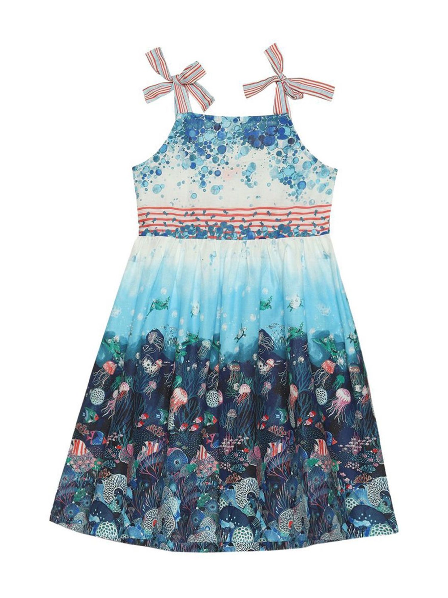 Biba Girls Blue Cotton Printed Dress