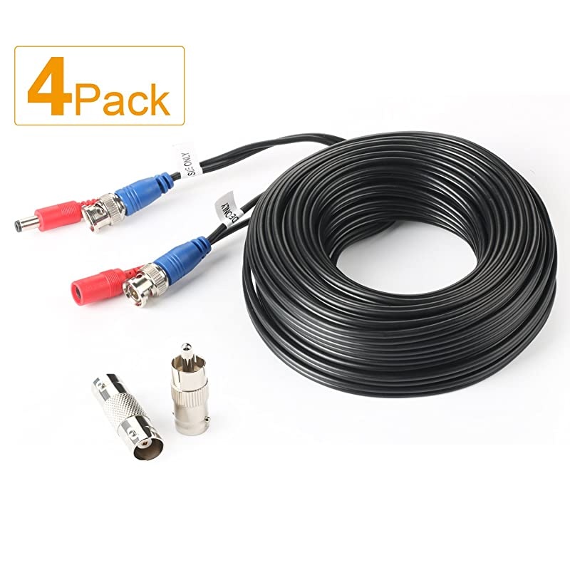 4Pack 33Feet BNC Vedio Power Cable PreMade AlinOne Camera Video BNC Cable Wire Cord for Surveillance CCTV Security System with ConnectorsBNC Female and BNC to RCA