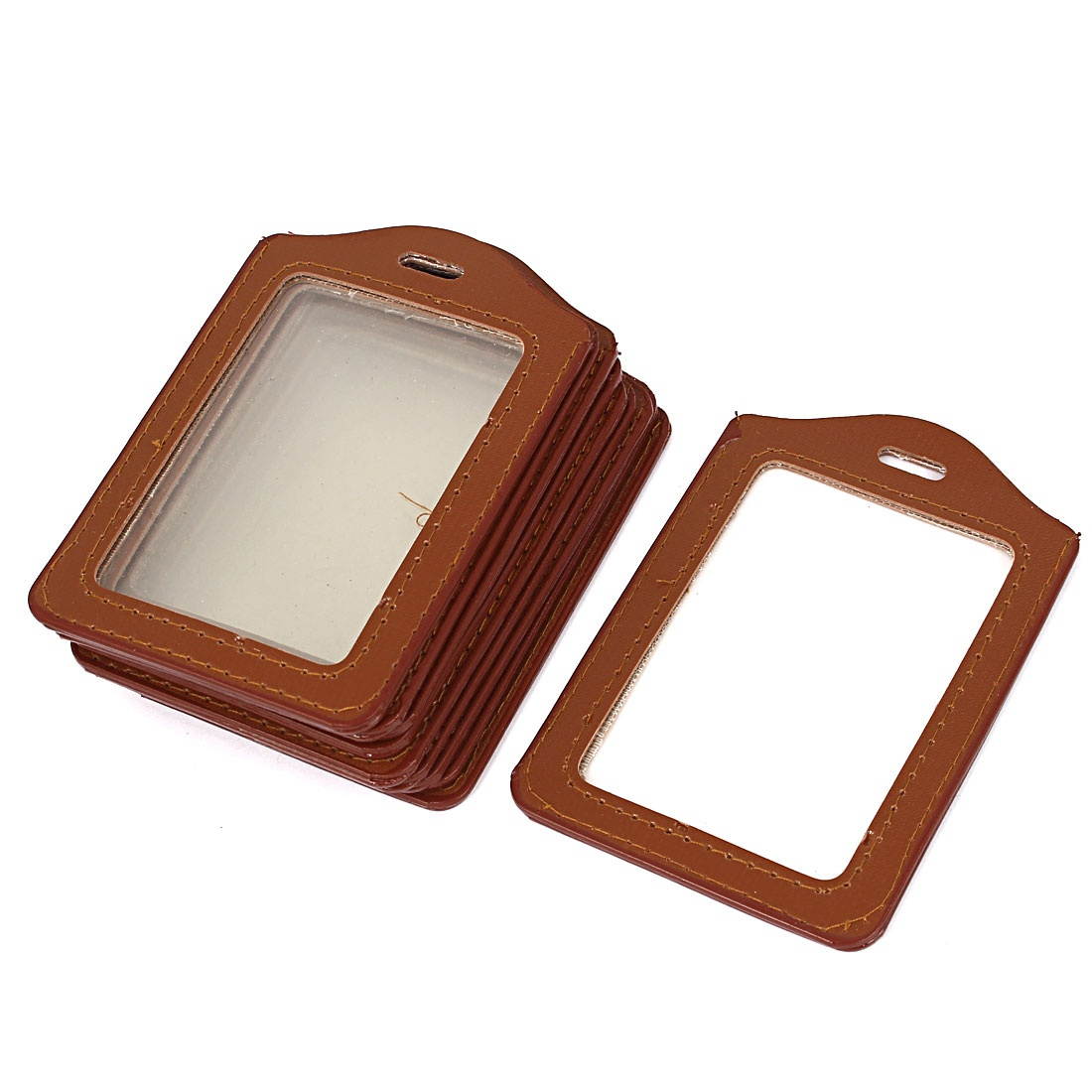 Unique Bargains Double Sides Vertical Name Tag ID Badge Card Holders Container Brown 10pcs