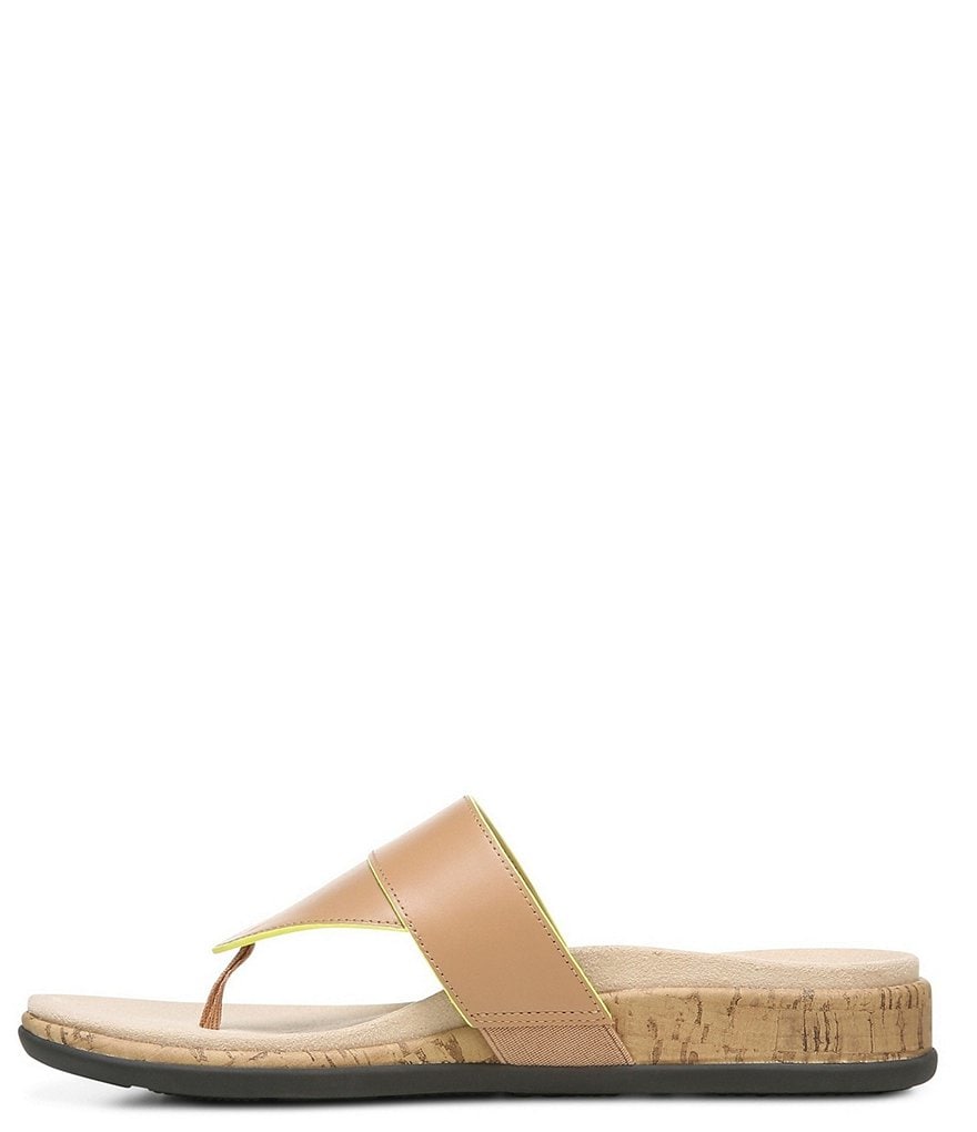 Vionic Jillian Leather Cork Wedge Thong Sandals