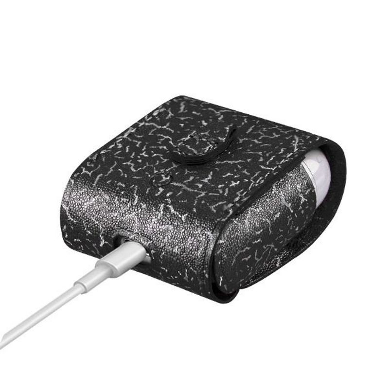 Valor Premium PU Leather Case Cover w/ Hookups Compatible with Apple AirPods/AirPods 2, Black