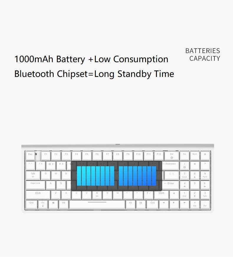 Royal Kludge RG929 N-Key Rollover 96 Keys Short Switch Mechanical Keyboard, White Backlit,Bluetooth Wireless and Type-C Wired Connection for Multiple Devices