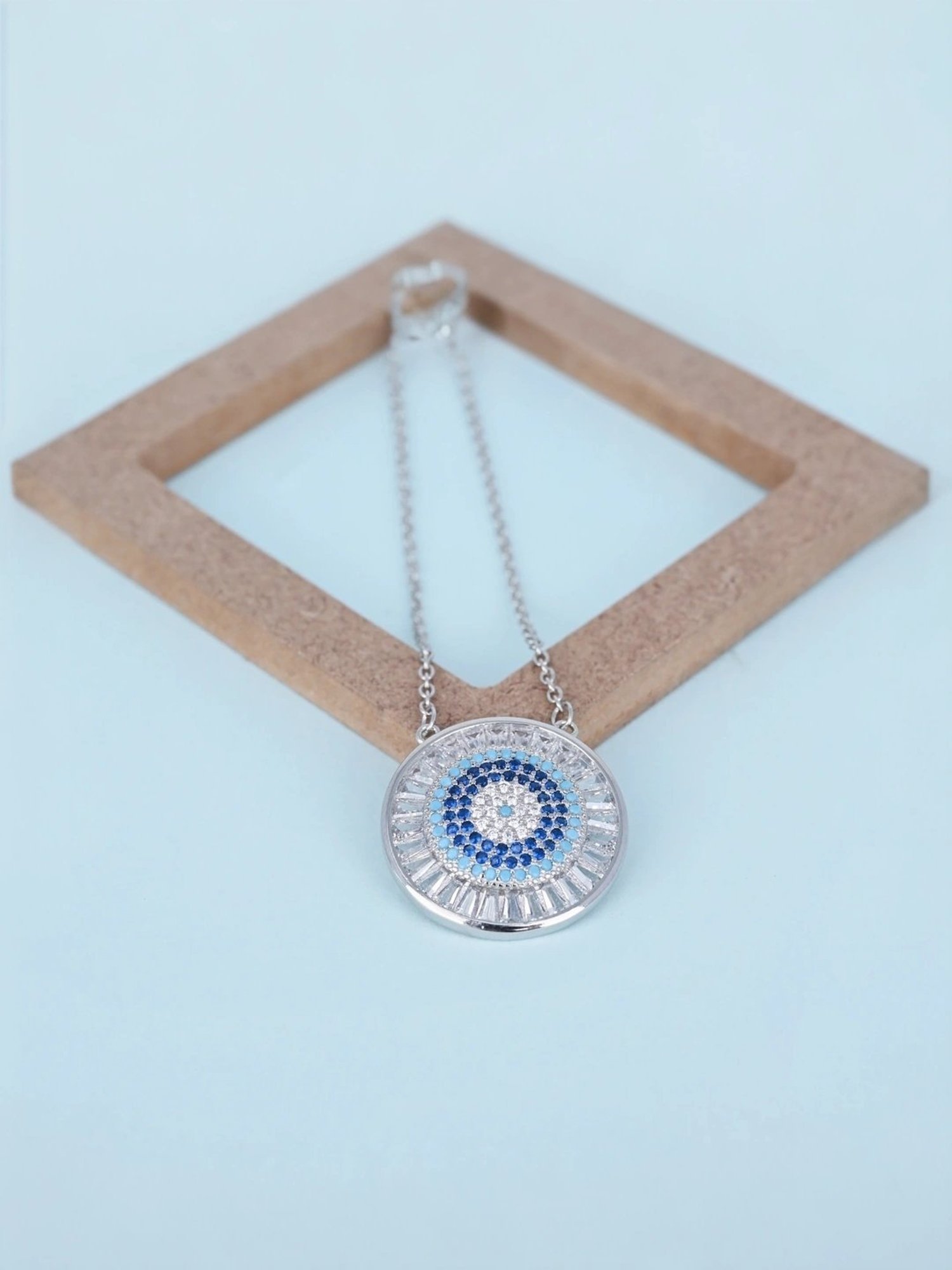 Touch925 Sterling Silver Blue Stone Circle Necklace for Women & Girls