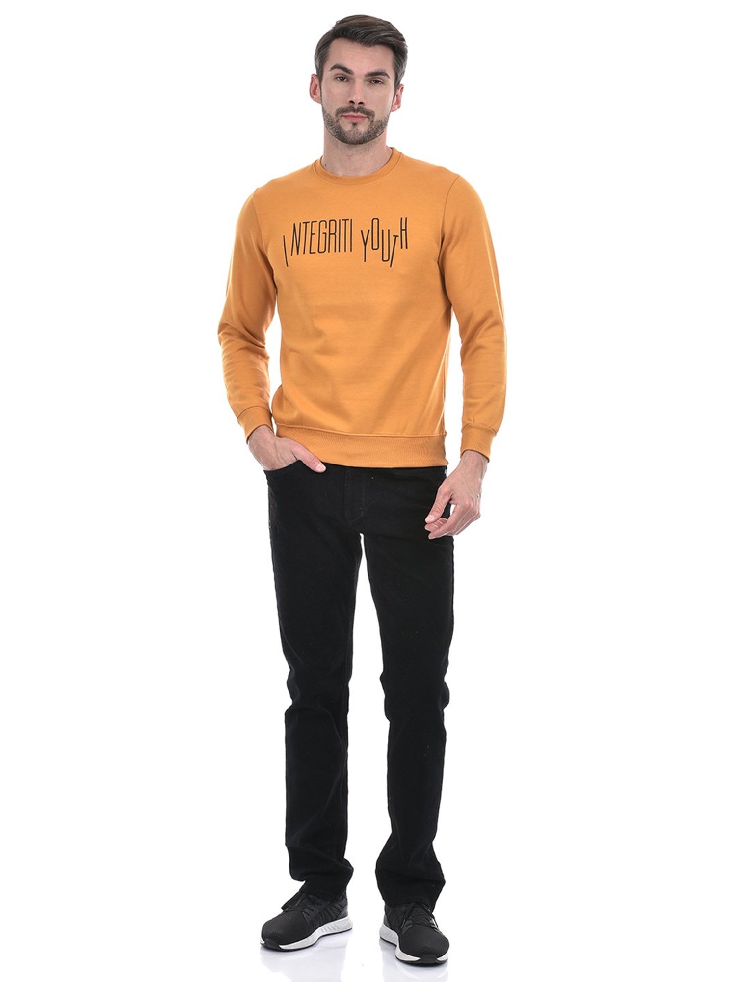 Integriti Mustard Regular Fit Printed Sweatshirt