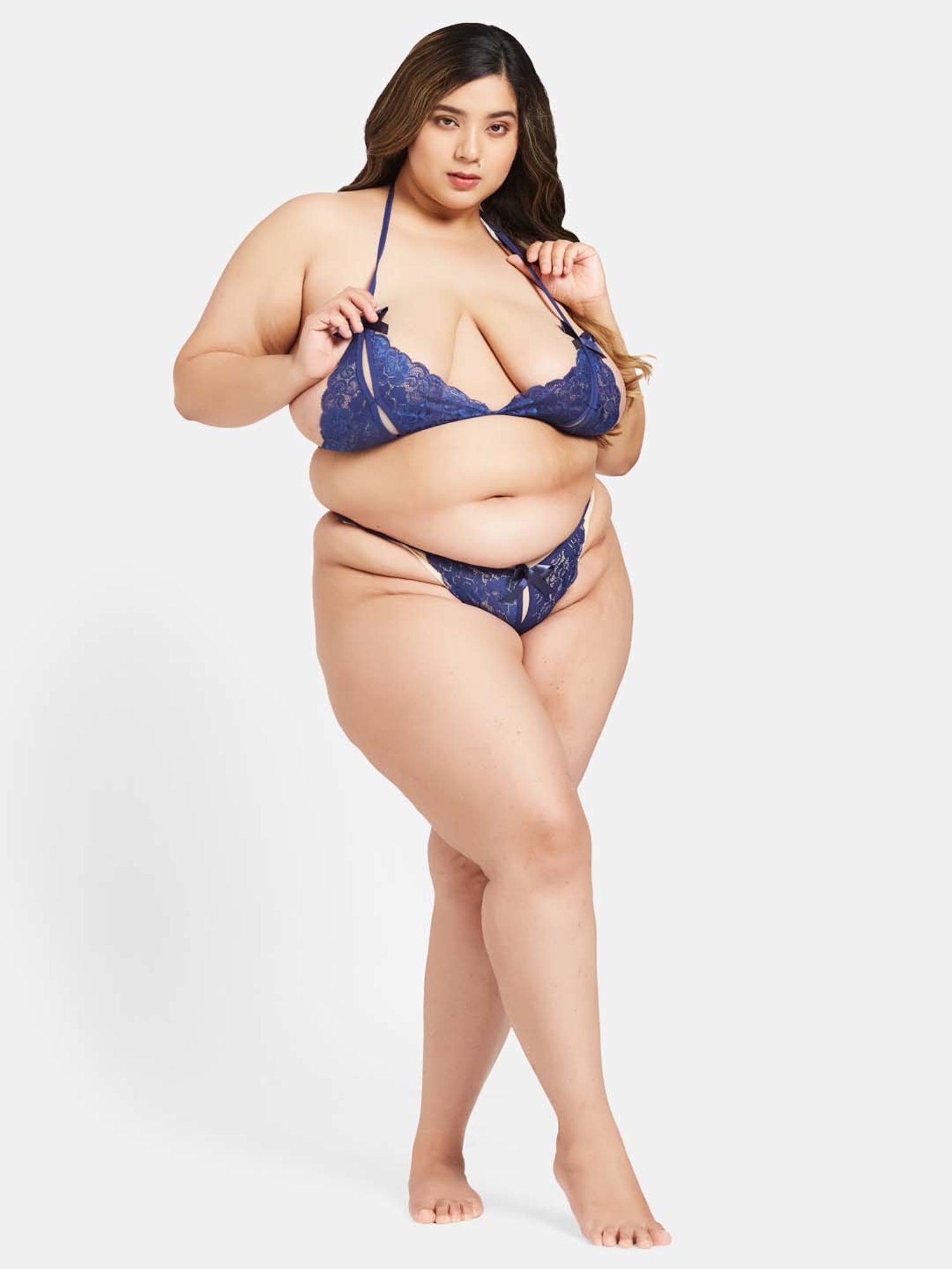 Secrets By ZeroKaata Navy Lace Work Bra Panty Set