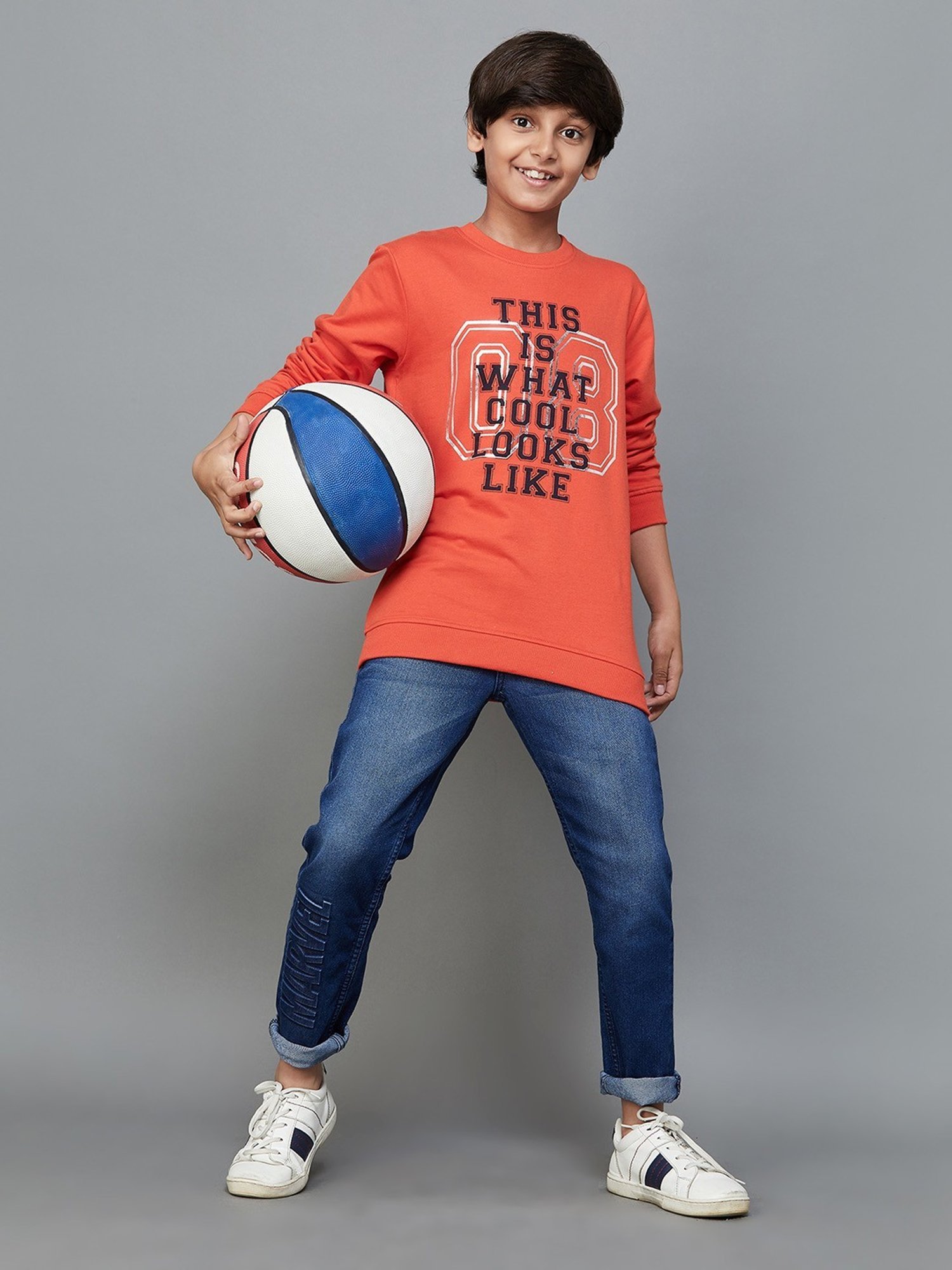 Fame Forever by Lifestyle Kids Orange Cotton Printed Full Sleeves Sweatshirt