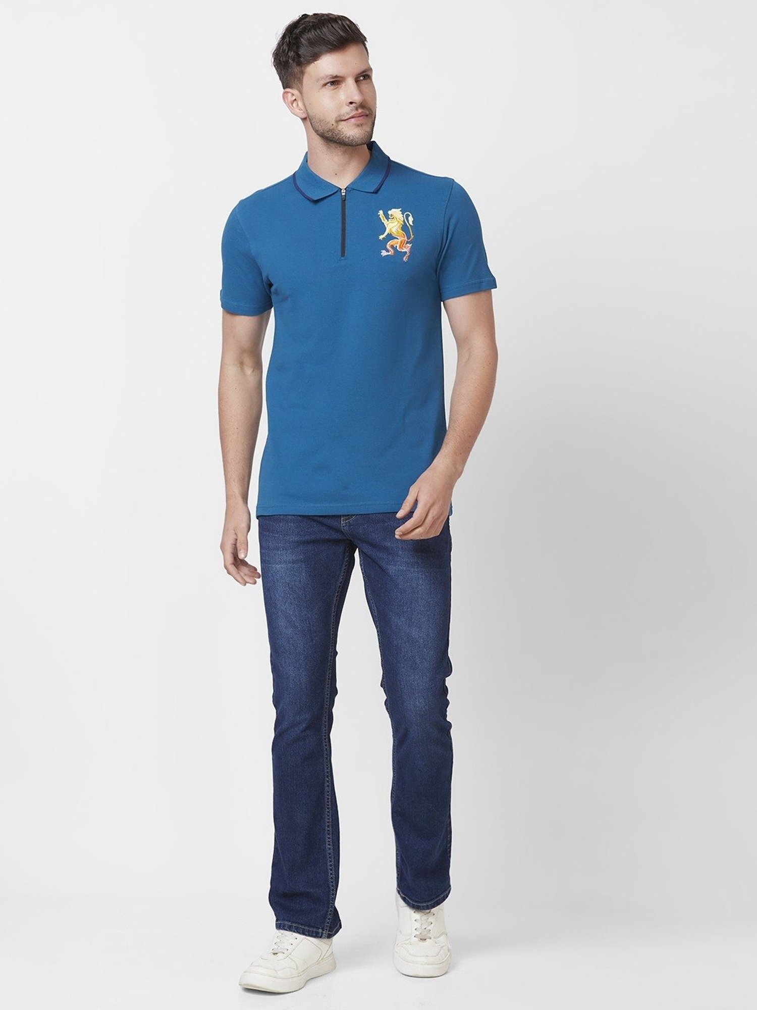Giordano Blue Cotton Slim Fit Polo T-Shirt