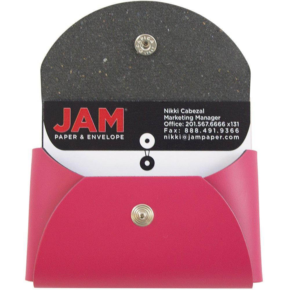 JAM PAPER Italian Leather Business Card Holder Case with Round Flap - Fuchsia Pink - Sold Individually