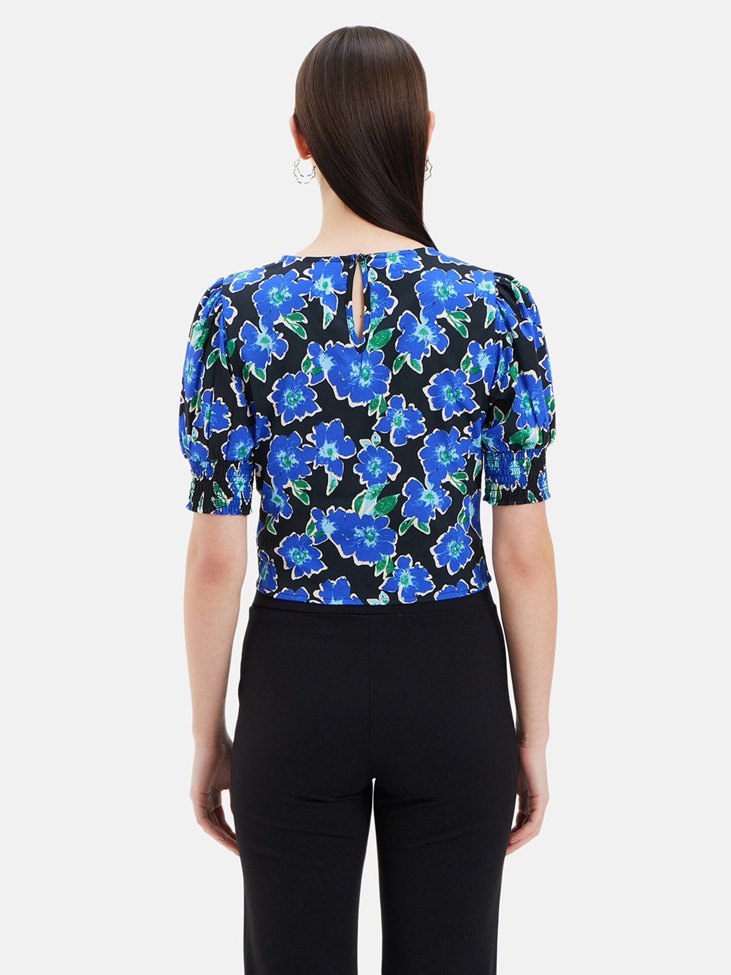 Kazo Blue & Black Floral Print Top