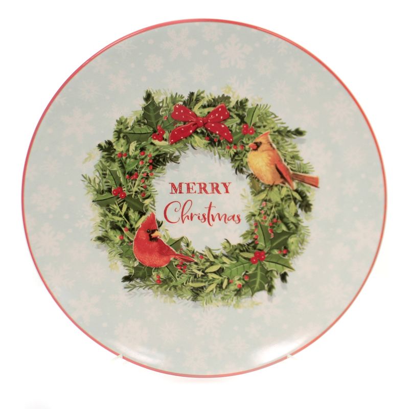 Tabletop 12.0" Wreath & Birds Platter Round Christmas Creative Co-Op  -  Serving Platters