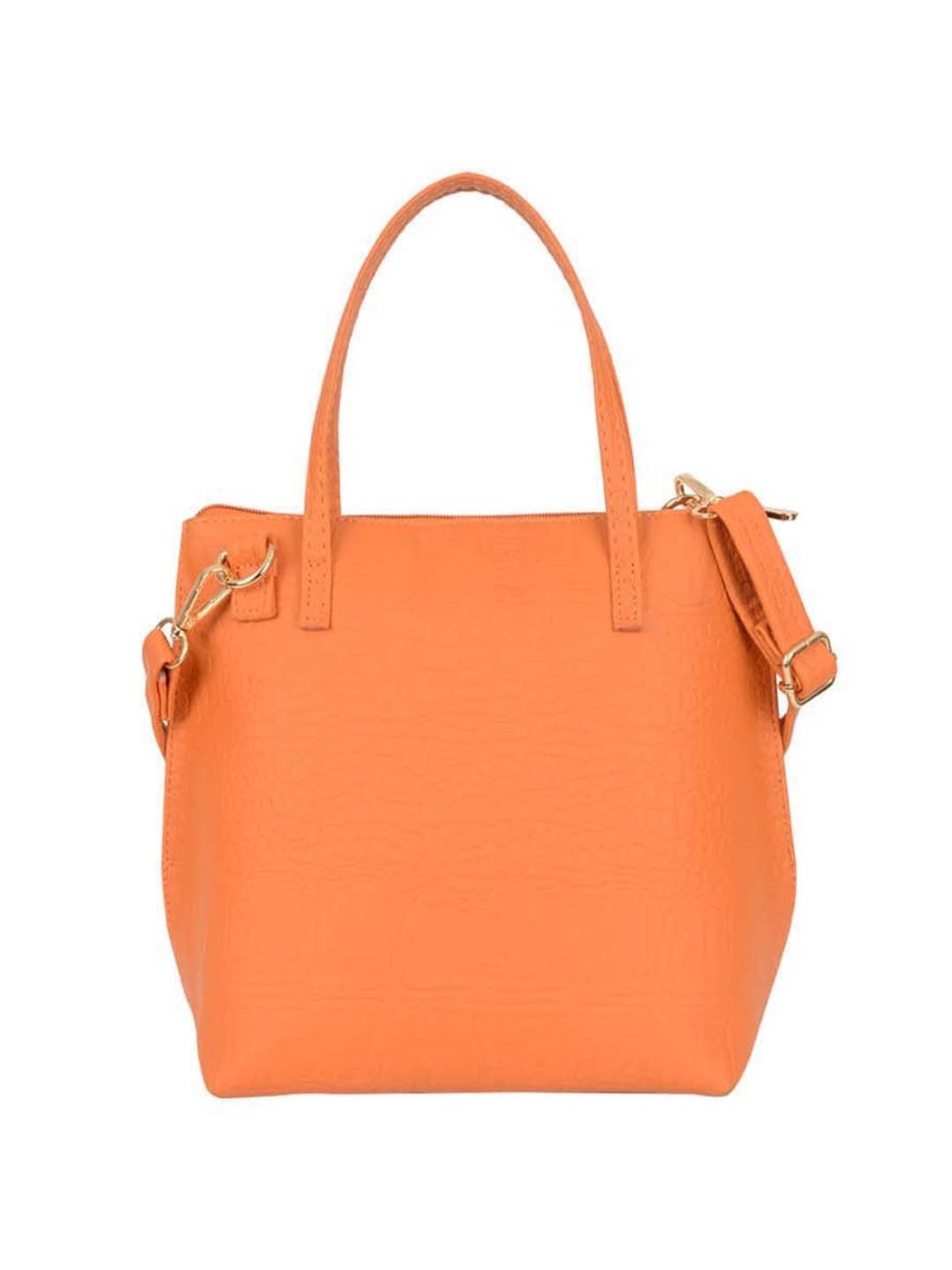 Baggit Orange Textured Small Tote Handbag