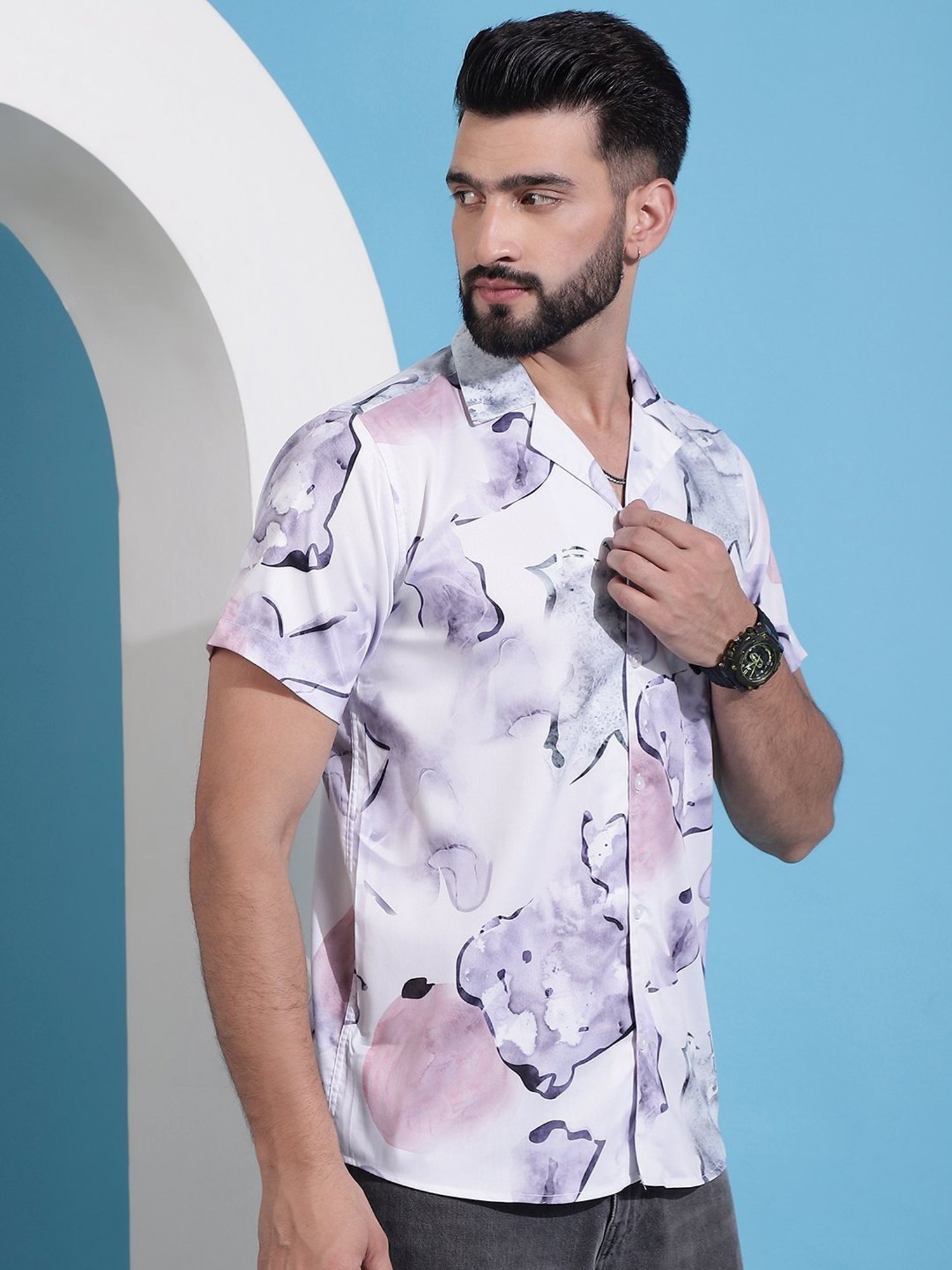 Indian Needle Purple Regular Fit Printed Shirt