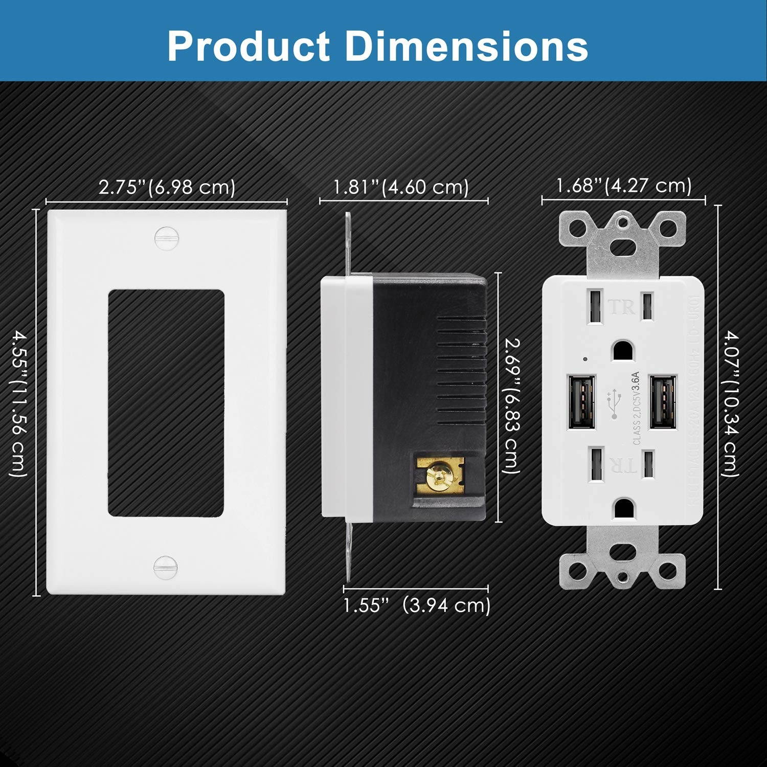 [10 Pack] BESTTEN 3.6A Dual USB Wall Outlet, 15A/125V/1875W, Tamper Resistant Receptacle, Ideal to Charge Smartphone, Tablet and Other USB Device, UL Listed, White
