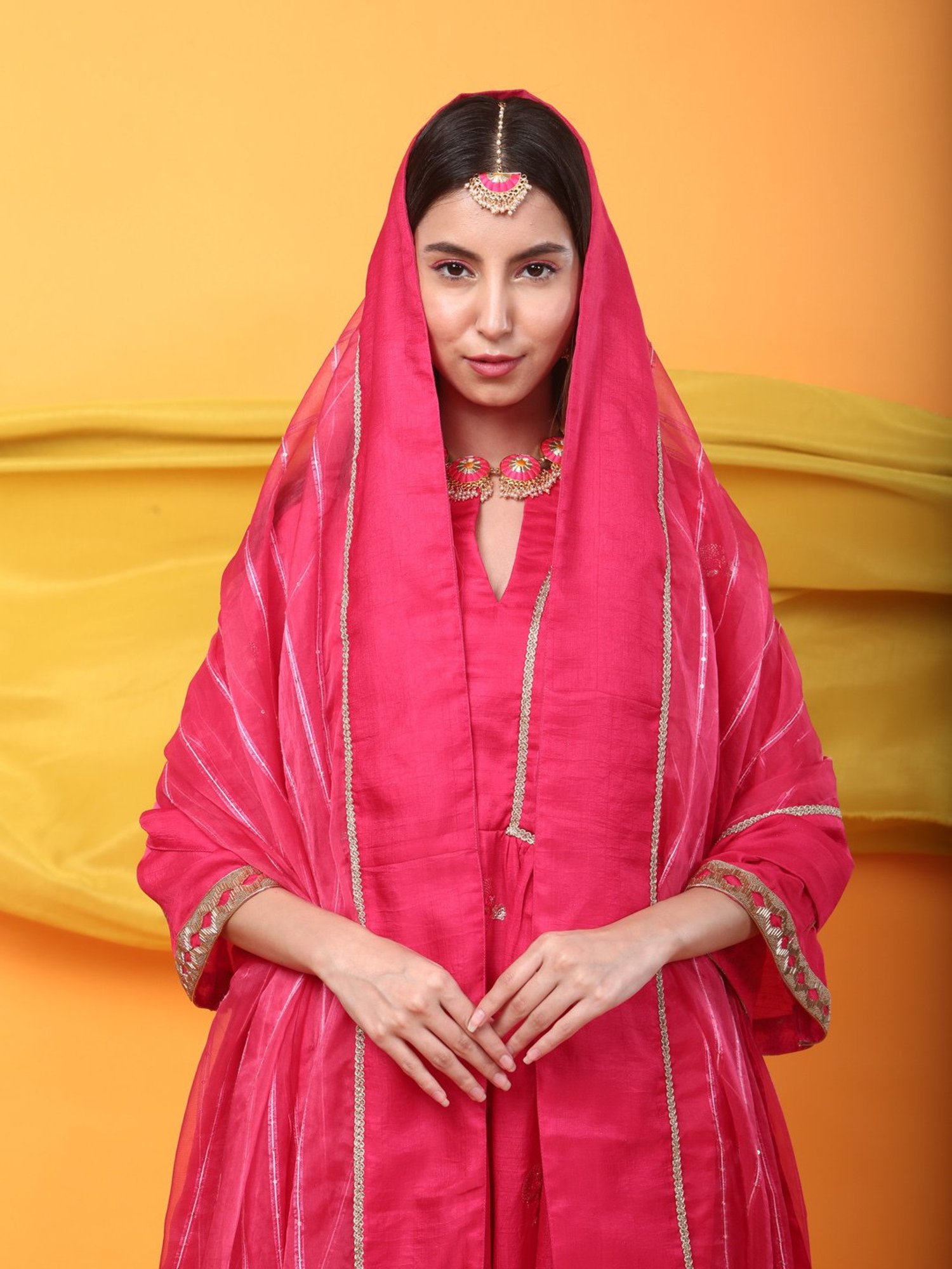 Monk & Mei Zunera Kurta-Fuchsia Pink