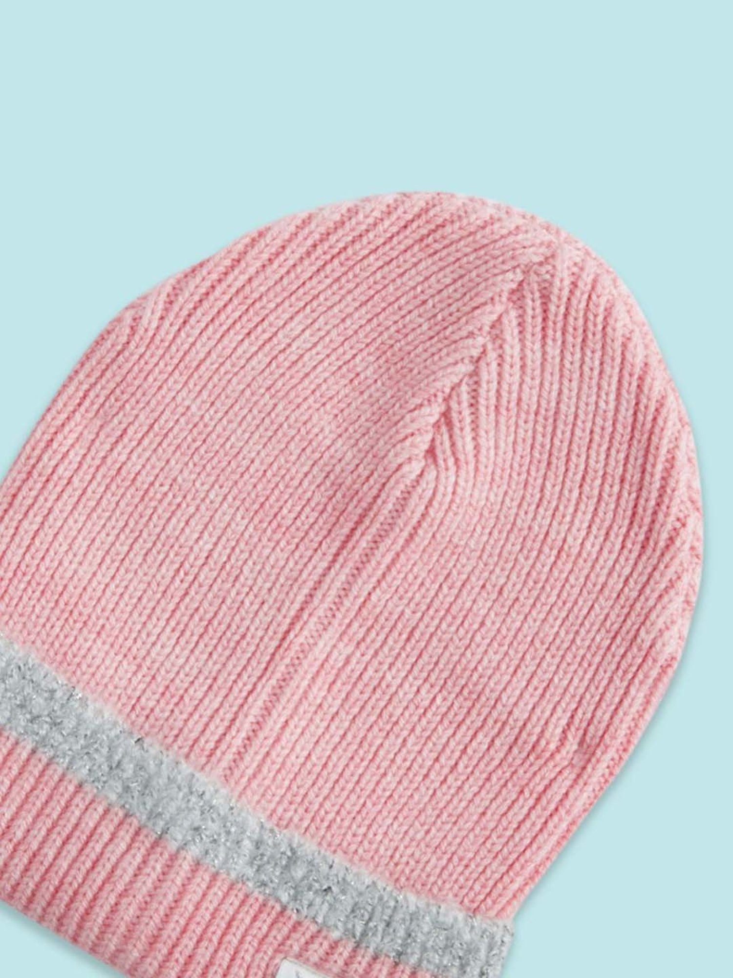 Pantaloons Junior Kids Pink Self Pattern Cap with Muffler