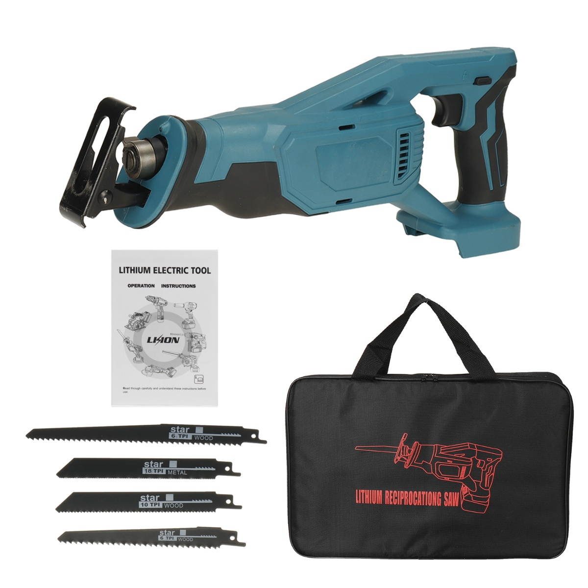Cordless Electric Reciprocating Saw Recip Sabre Saw W/ 4*Blade For Makita 18/21V Battery-Blue