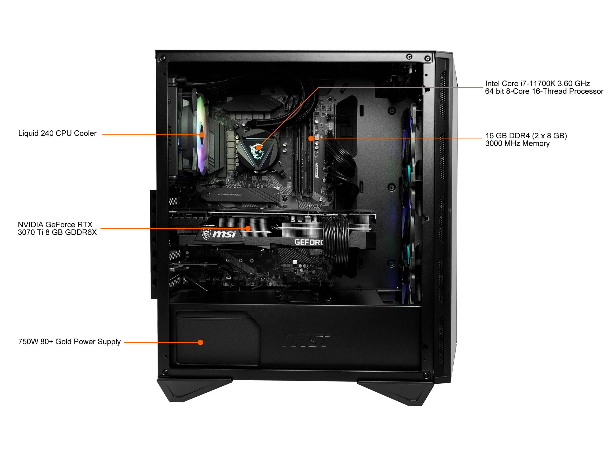 MSI Gaming Desktop Aegis RS 11TE-219US Intel Core i7 11th Gen 11700K (3.60 GHz) 16 GB DDR4 1 TB HDD 1 TB PCIe SSD NVIDIA GeForce RTX 3070 Ti Windows 10 Home 64-bit