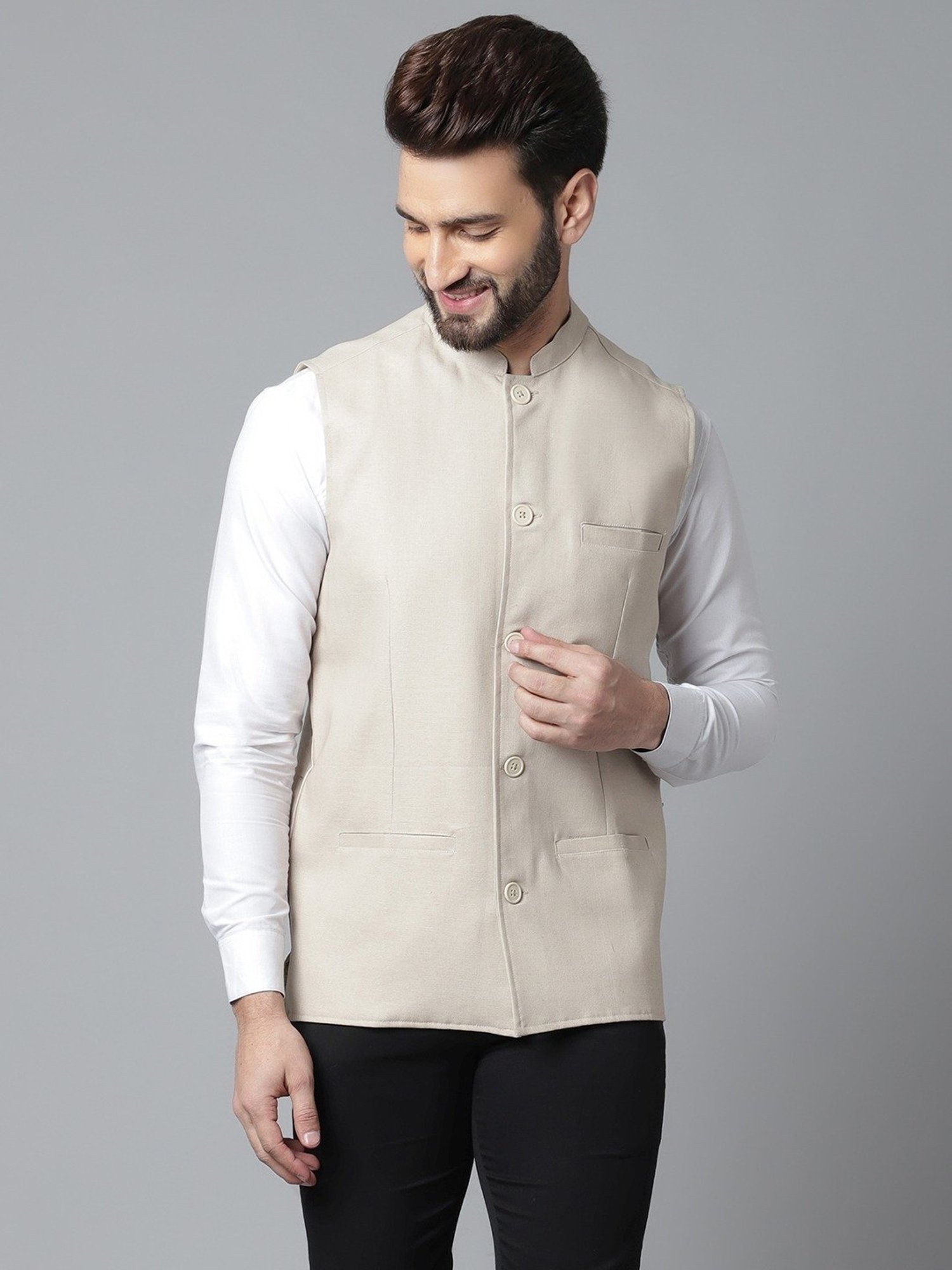 Even Cream Regular Fit Nehru Jacket
