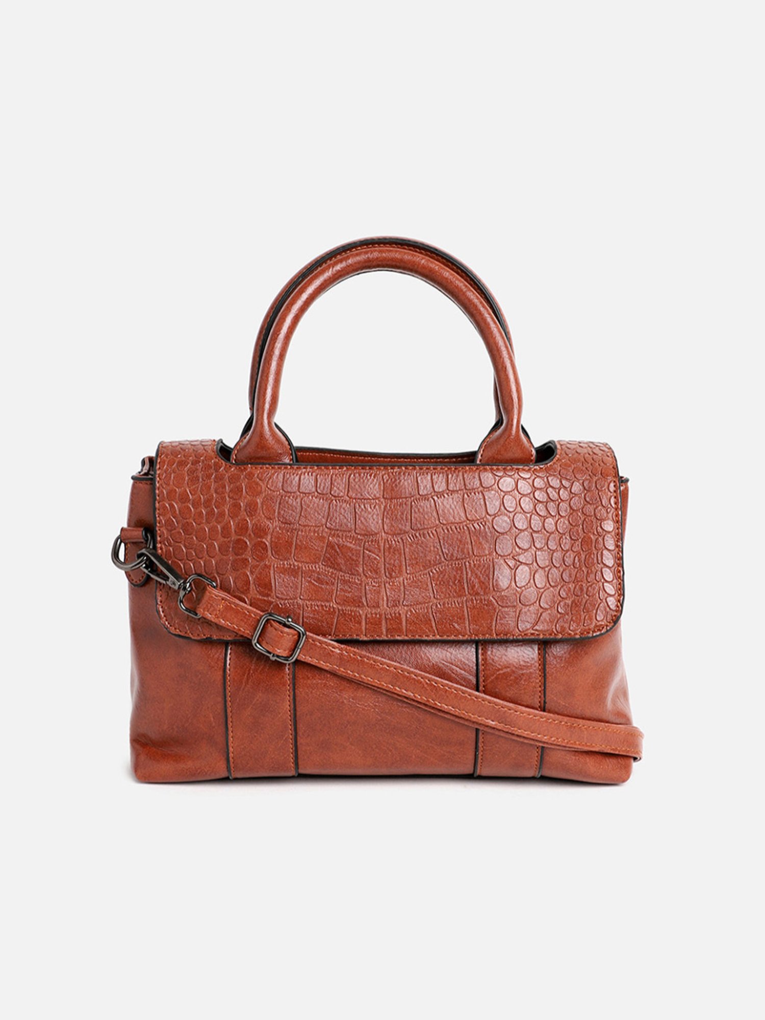 HauteSauce Brown Textured Medium Handheld Handbag