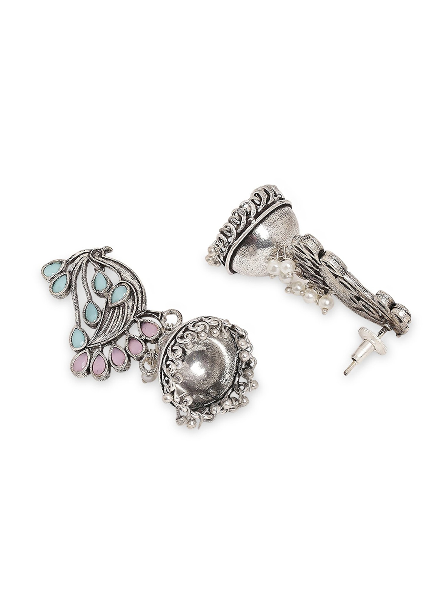 OOMPH Jewellery Oxidized Silver Look Alike Pearls Laxmi Ethnic Jhumki