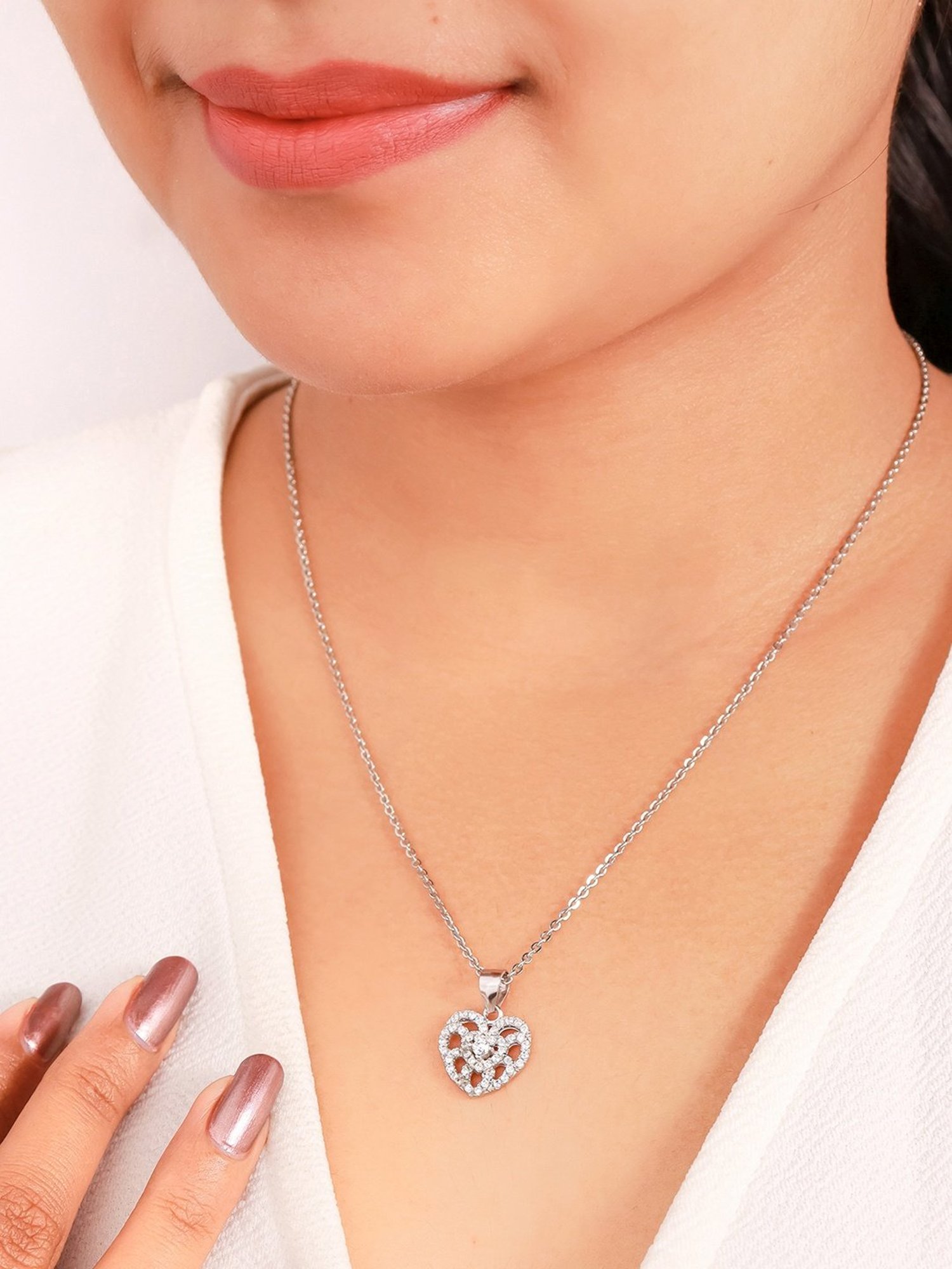 Silberry 92.5 Sterling Silver Heartfelt Pendant with Chain