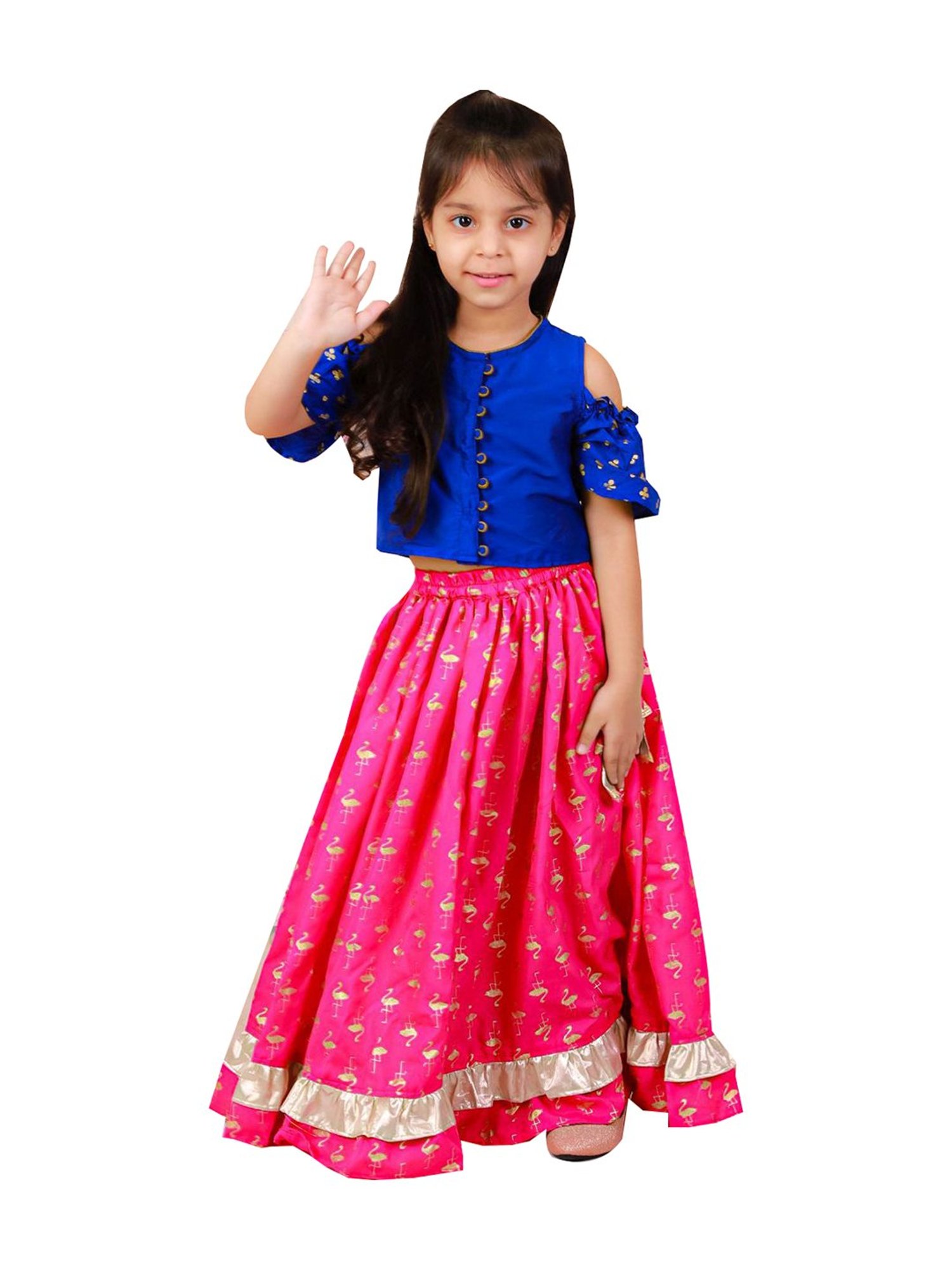 TWISHA Kids Blue & Pink Printed Lehenga Choli